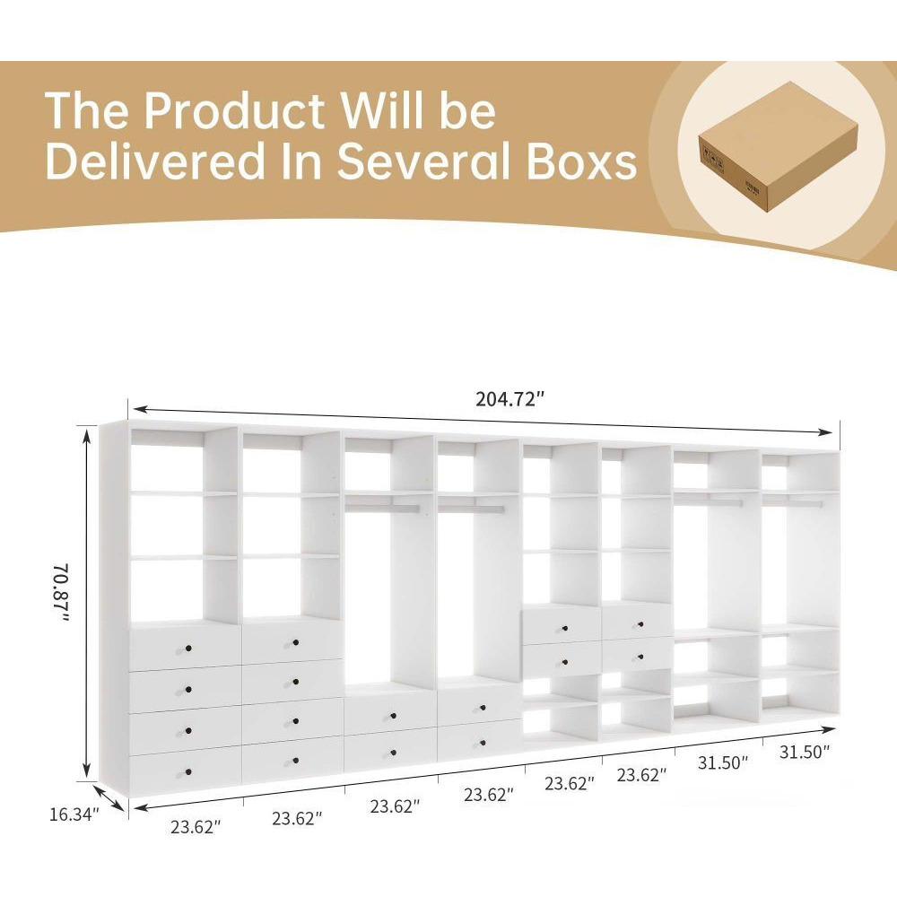 Morden Closet Organizer System with Shelves, Drawers,Racks and Storager Walk-in  Armoire for Bedroom,White