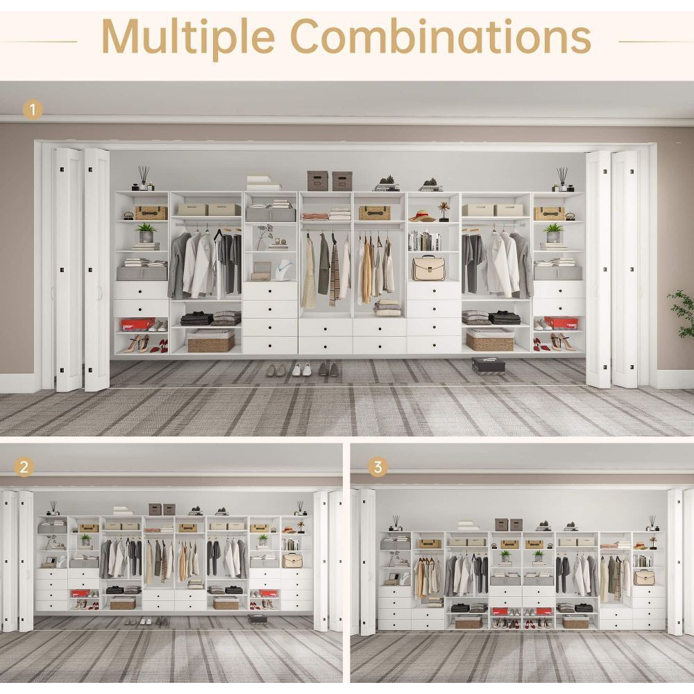 Morden Closet Organizer System with Shelves, Drawers,Racks and Storager Walk-in  Armoire for Bedroom,White