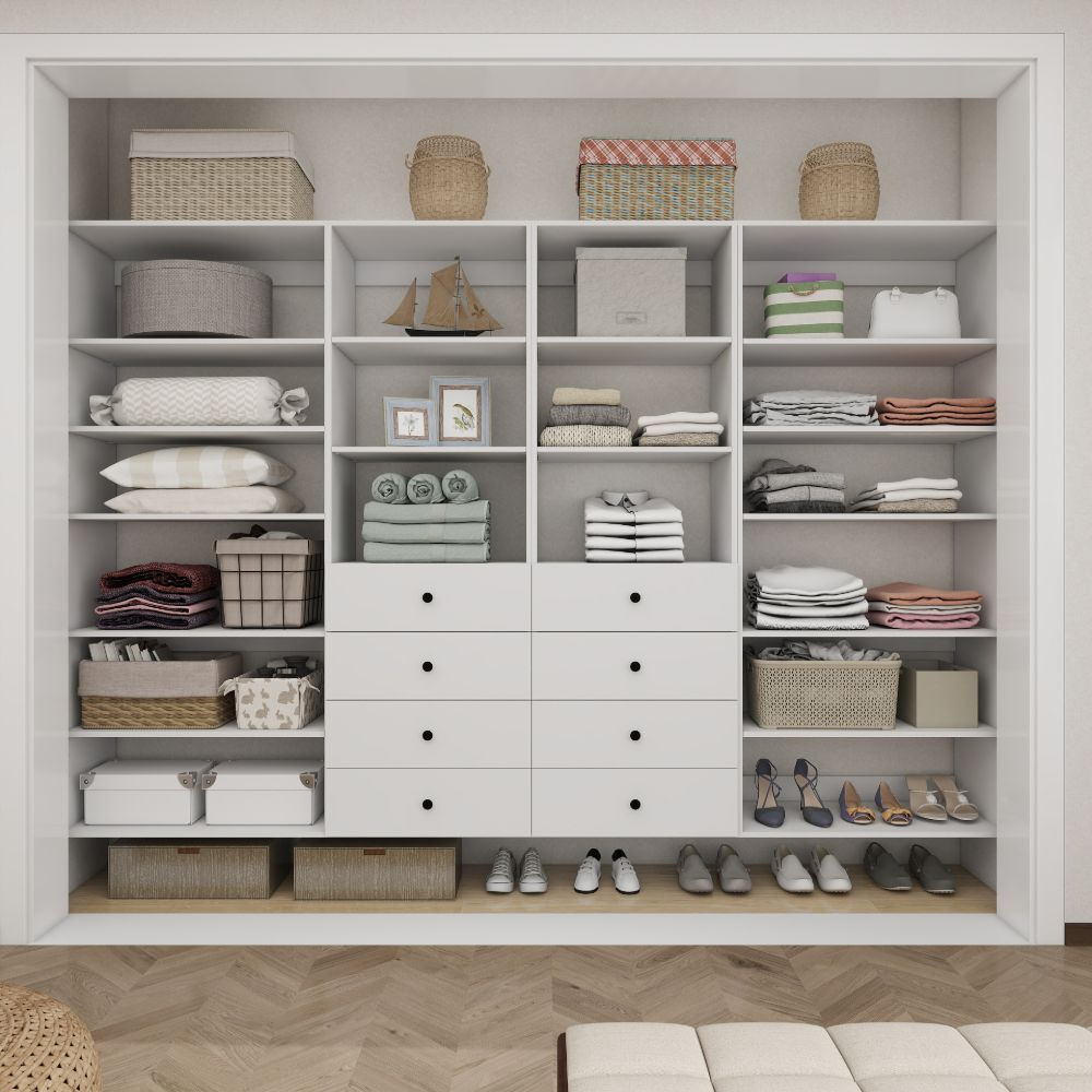 Closet Organizer System,Wall Mounted Closet Storage with  Drawers and Shelves Closet Storage for Bedroom,White