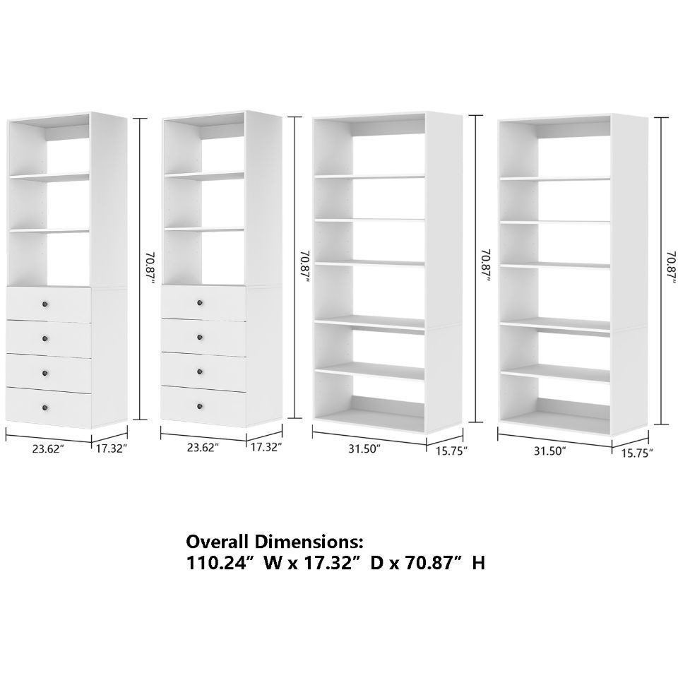Closet Organizer System,Wall Mounted Closet Storage with  Drawers and Shelves Closet Storage for Bedroom,White