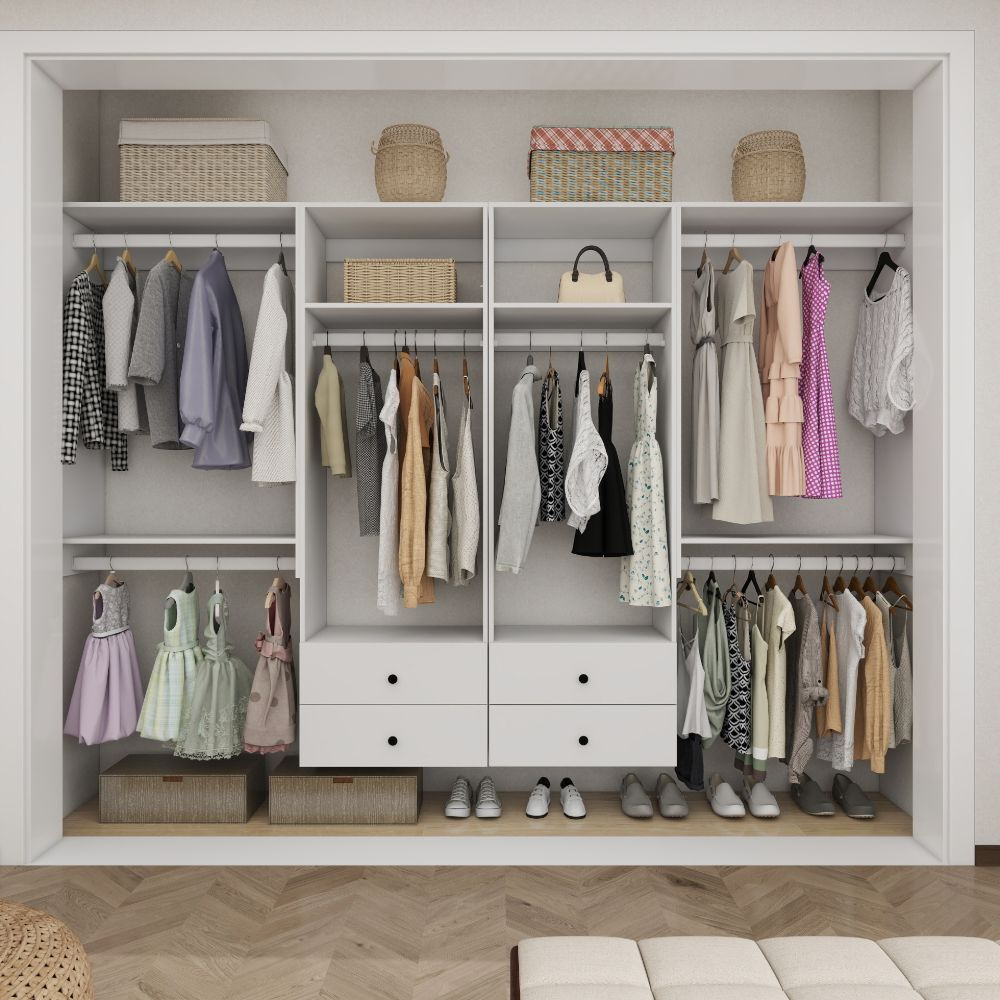 Closet Organizer System,Wall Mounted Closet Storage with  Drawers and Shelves Closet Storage for Bedroom,White