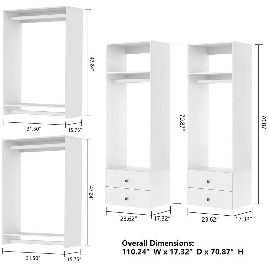 Closet Organizer System,Wall Mounted Closet Storage with  Drawers and Shelves Closet Storage for Bedroom,White