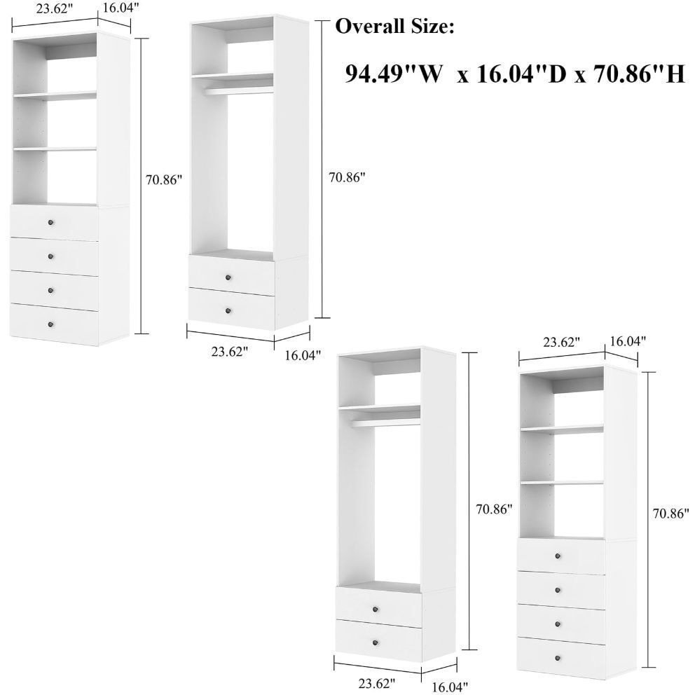 Closet Organizer System,Wall Mounted Closet Storage with  Drawers and Shelves Closet Storage for Bedroom,White