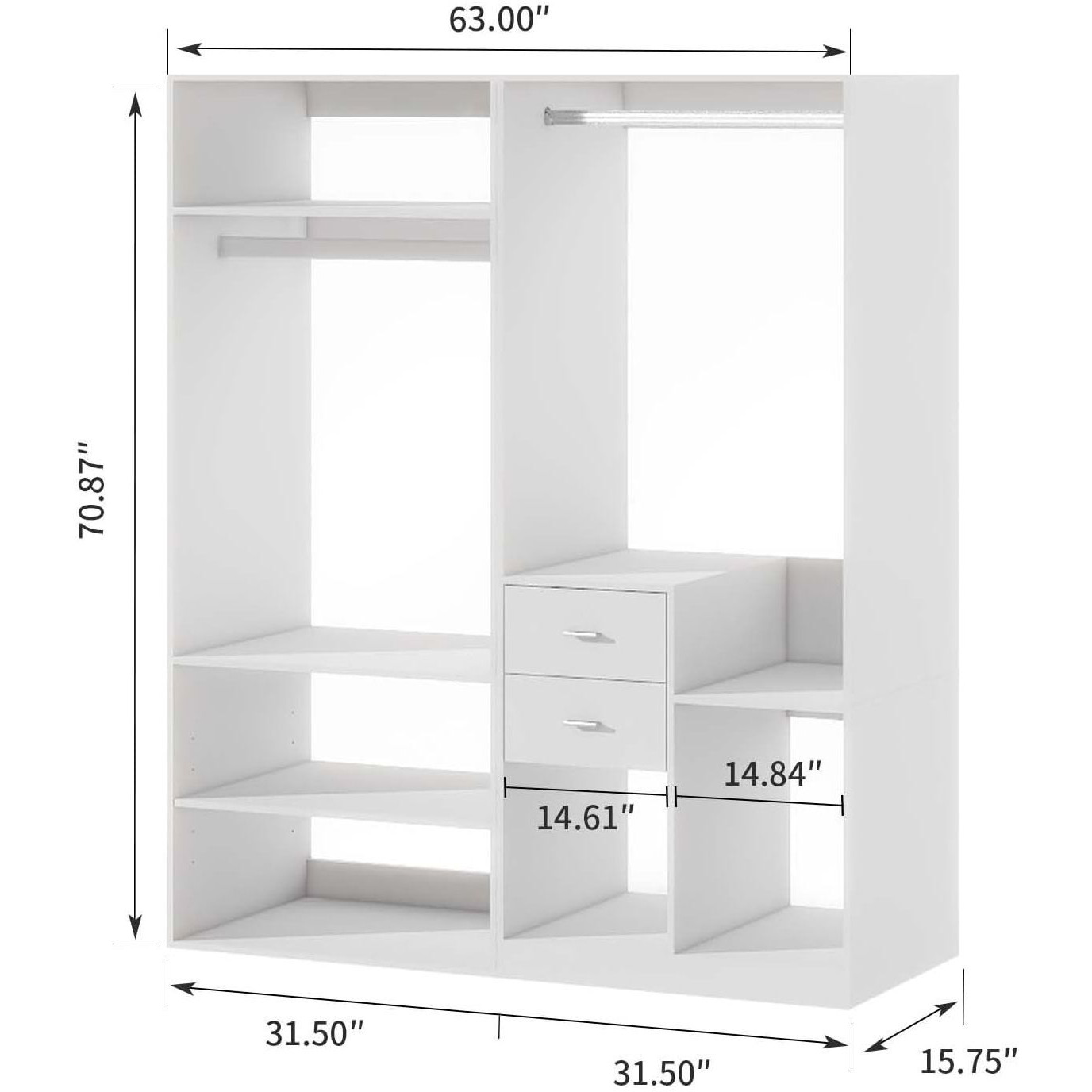 Tall Closet System with Closet Drawers,White Walk-in Closet Organizers and Storager
