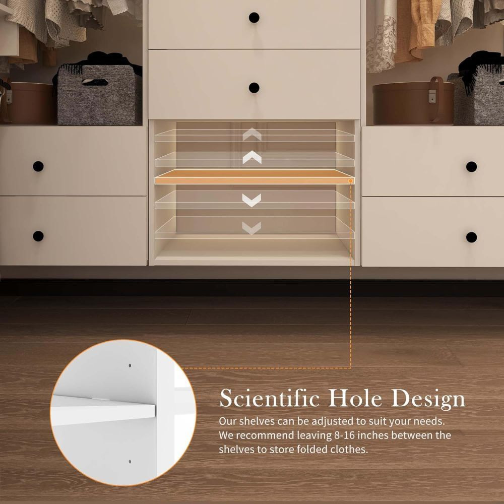 Wooden Modular Closet System, Wall Mounted Garment Rack Walk in Clothes Storage Cabinet Built in Closet Organization