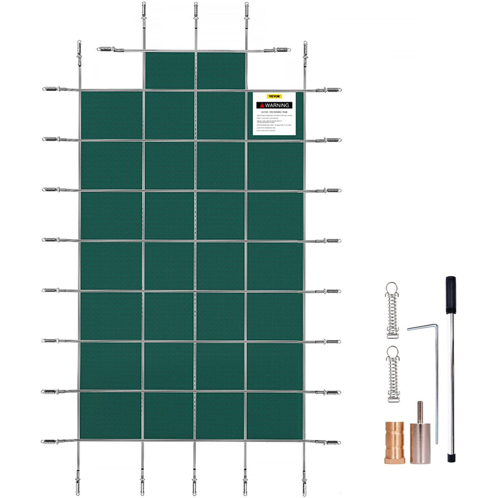 VEVOR Pool Safety Cover Fits18x36ft Inground Safety Pool Cover Green Mesh with 4x8ft Center End Steps Solid Pool Safety Cover for Swimming Pool Winter