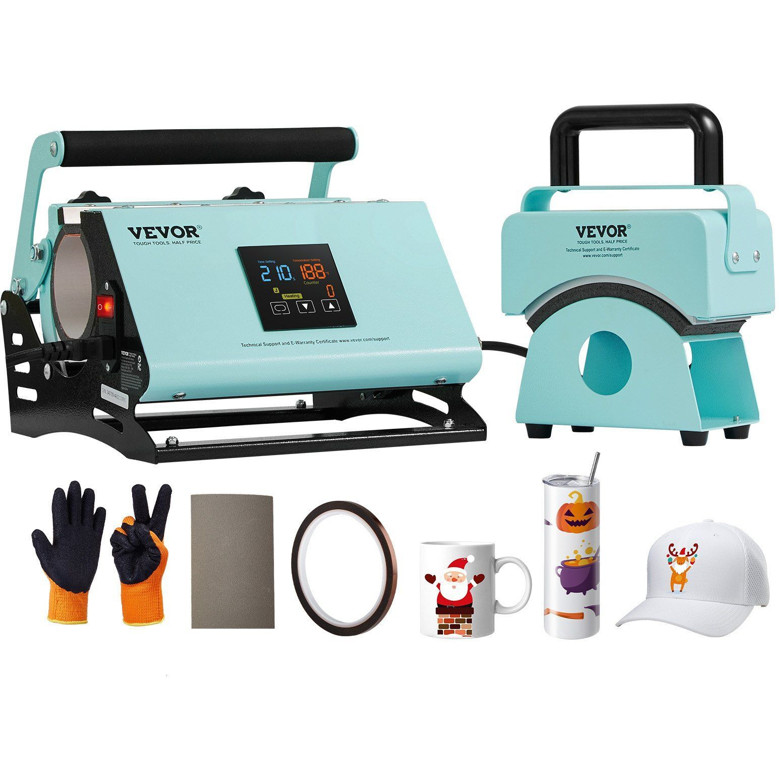 VEVOR 2 in 1 Tumbler and Hat Heat Press Machine Heat Machine for Caps Hats Mugs