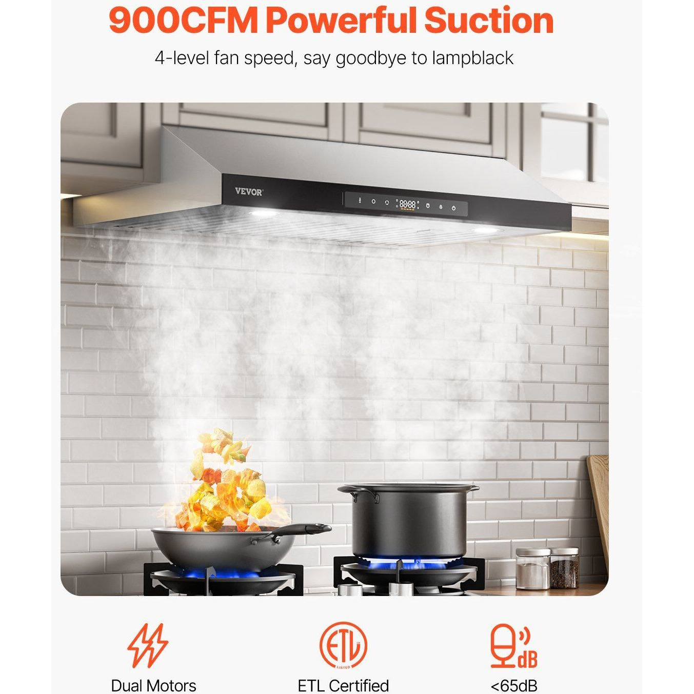 VEVOR 30" Under Cabinet Range Hood Vent Hood 900CFM Gesture & Touch Control