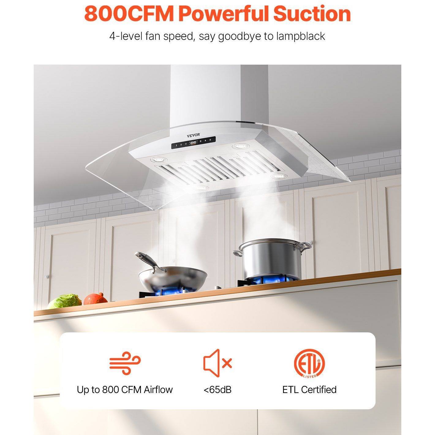 VEVOR 36" Wall Mount Range Hood Ceiling Mount Vent 800CFM Gesture & Touch Control