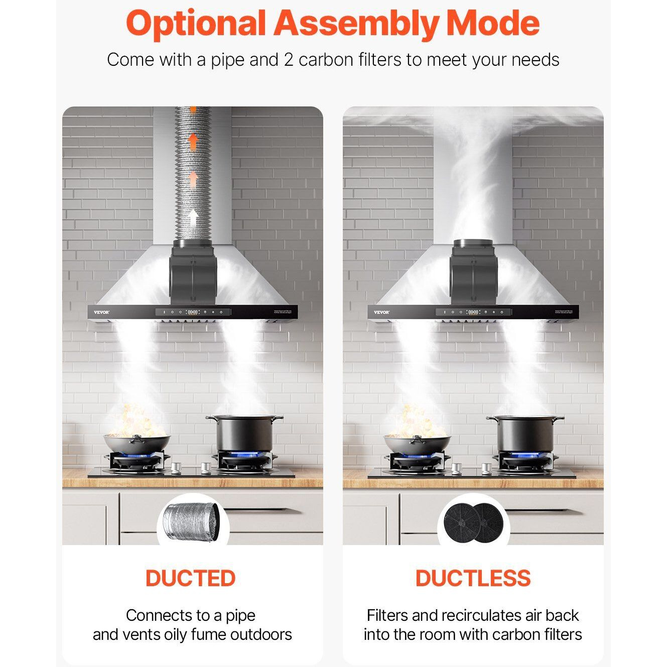 VEVOR 30" Wall Mount Range Hood Ceiling Mount Vent 800CFM Gesture & Touch Control