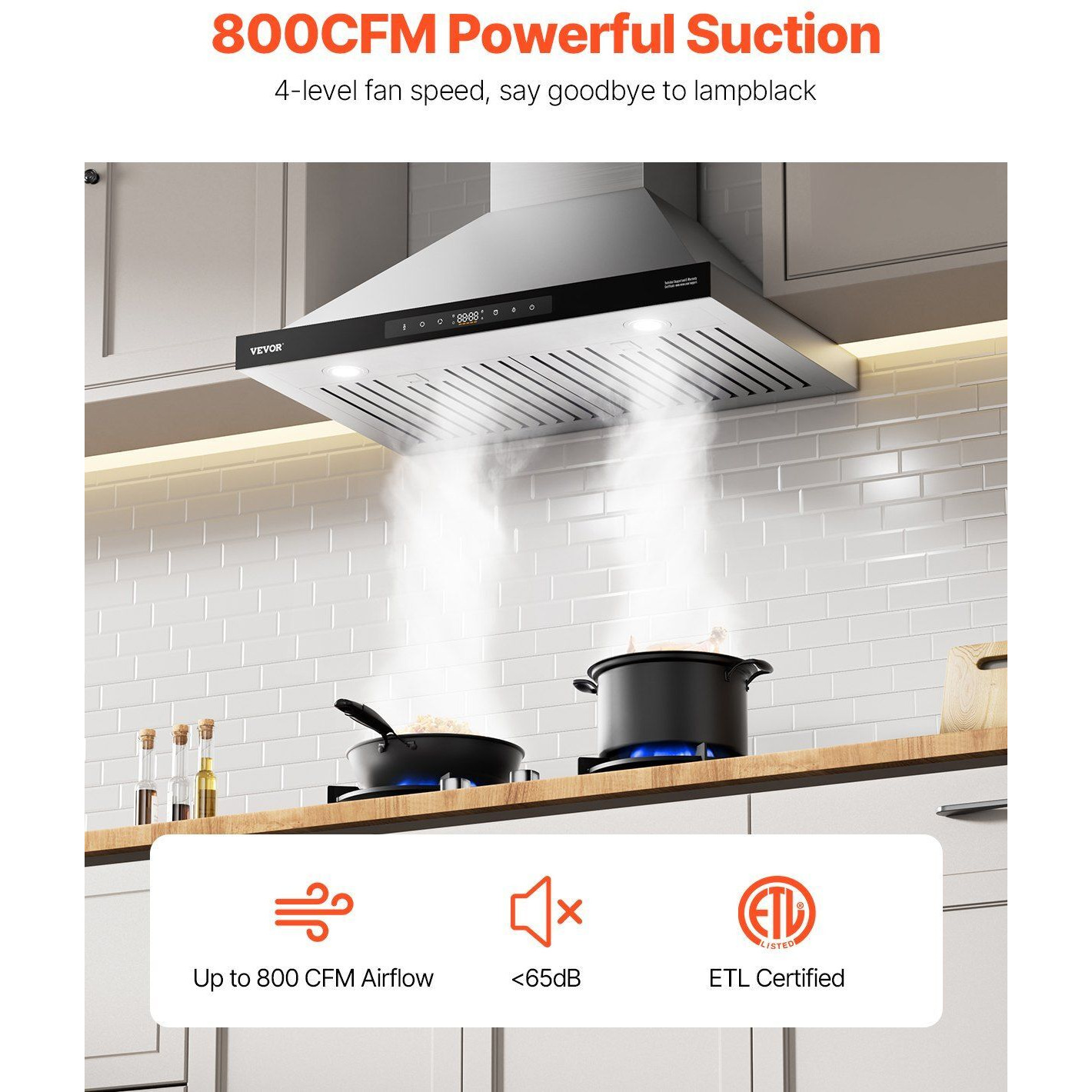 VEVOR 30" Wall Mount Range Hood Ceiling Mount Vent 800CFM Gesture & Touch Control