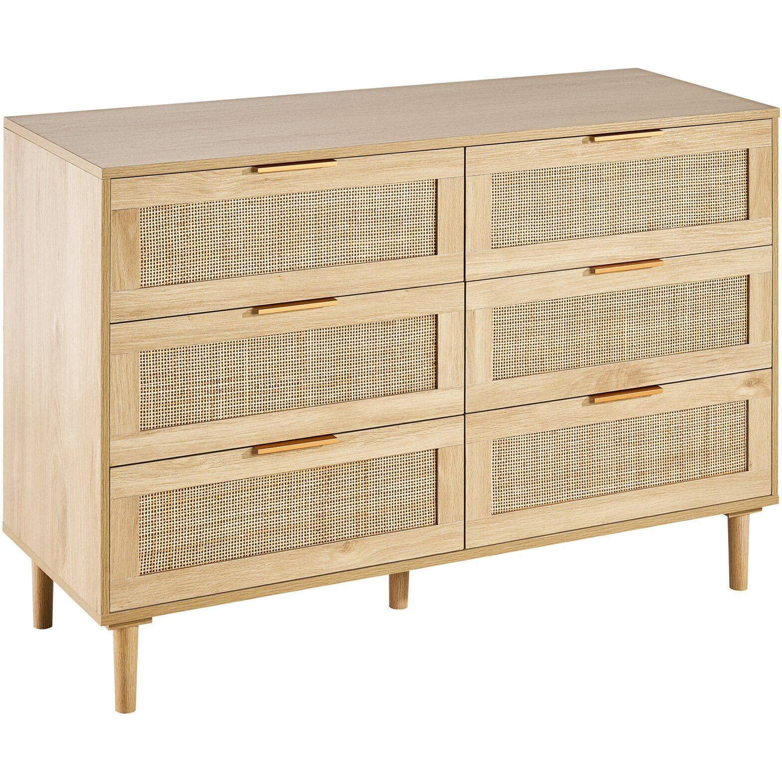 VEVOR 7 Drawer Rattan Dresser, Boho Dresser, Natural Rattan Chest of Drawers with Spacious Storage, for Bedroom, Living Room & Hallway, Rattan Nightstand with Sturdy Handles&Legs, Natural Wood
