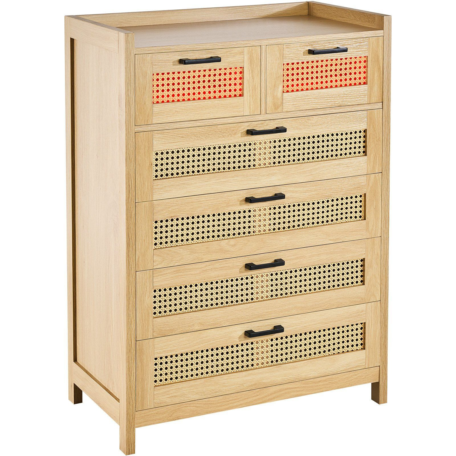 VEVOR 7 Drawer Rattan Dresser, Boho Dresser, Natural Rattan Chest of Drawers with Spacious Storage, for Bedroom, Living Room & Hallway, Rattan Nightstand with Sturdy Handles&Legs, Natural Wood