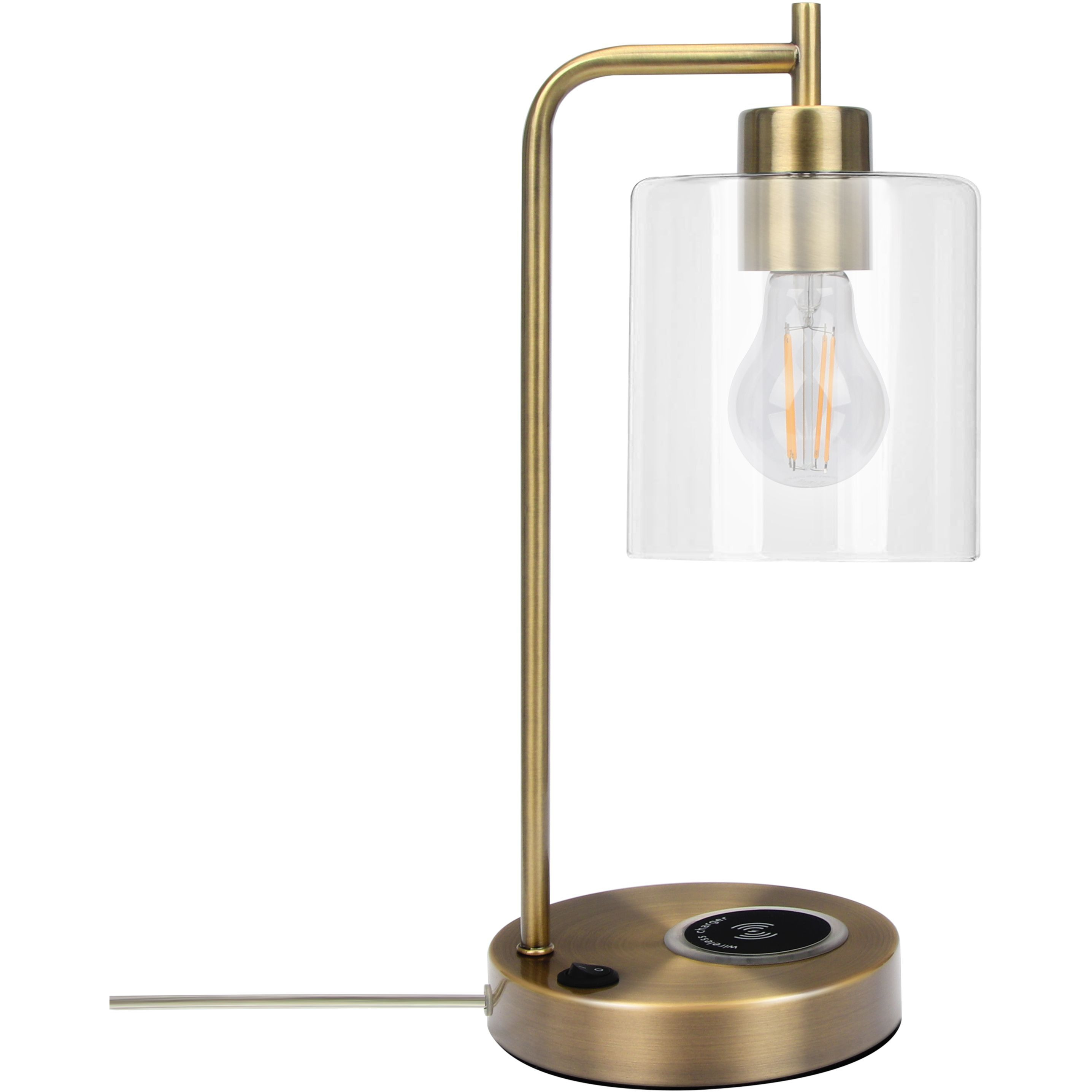 Bourget 16" Antique Brass Table Lamp with Wireless Charging
