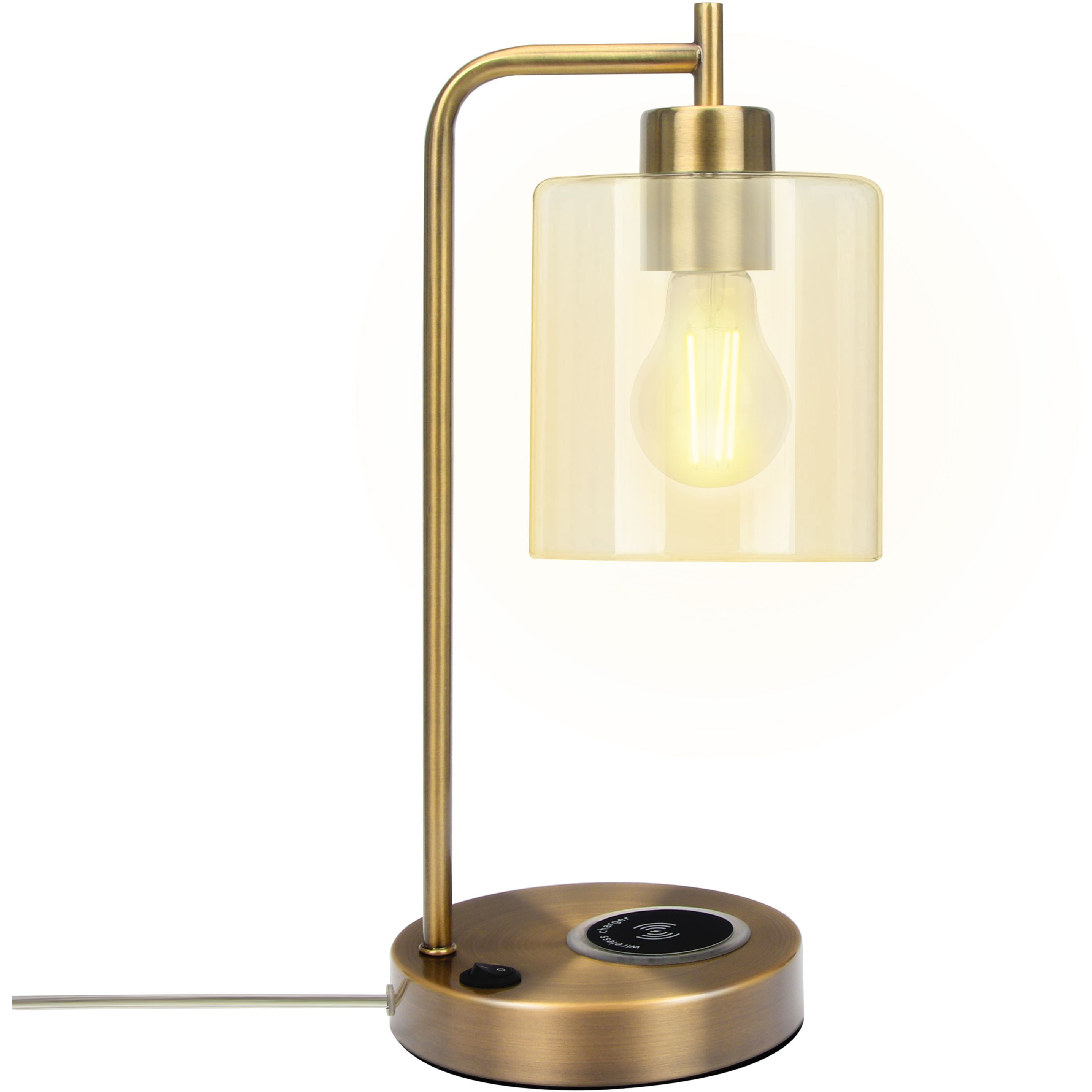 Bourget 16" Antique Brass Table Lamp with Wireless Charging