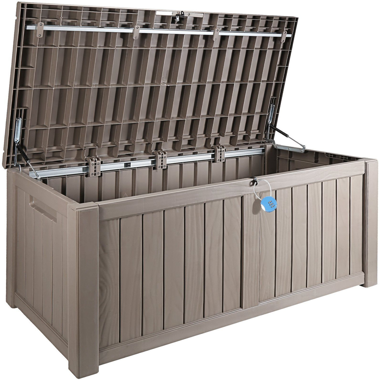 VEVOR Deck Box, 120 Gallon, 56.3" x 26.6" x 23.8" Outdoor Storage Box, Waterproof PP Deckbox with Aluminum Alloy Padlock, for Patio Furniture, Garden Tools, Pool Toys, Outdoor Cushions, Gray