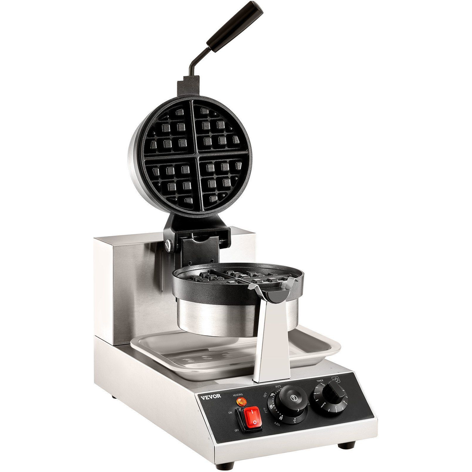 VEVOR Commerical Round Waffle Maker 1300W Rotatable Non-Stick Waffle Iron 120V