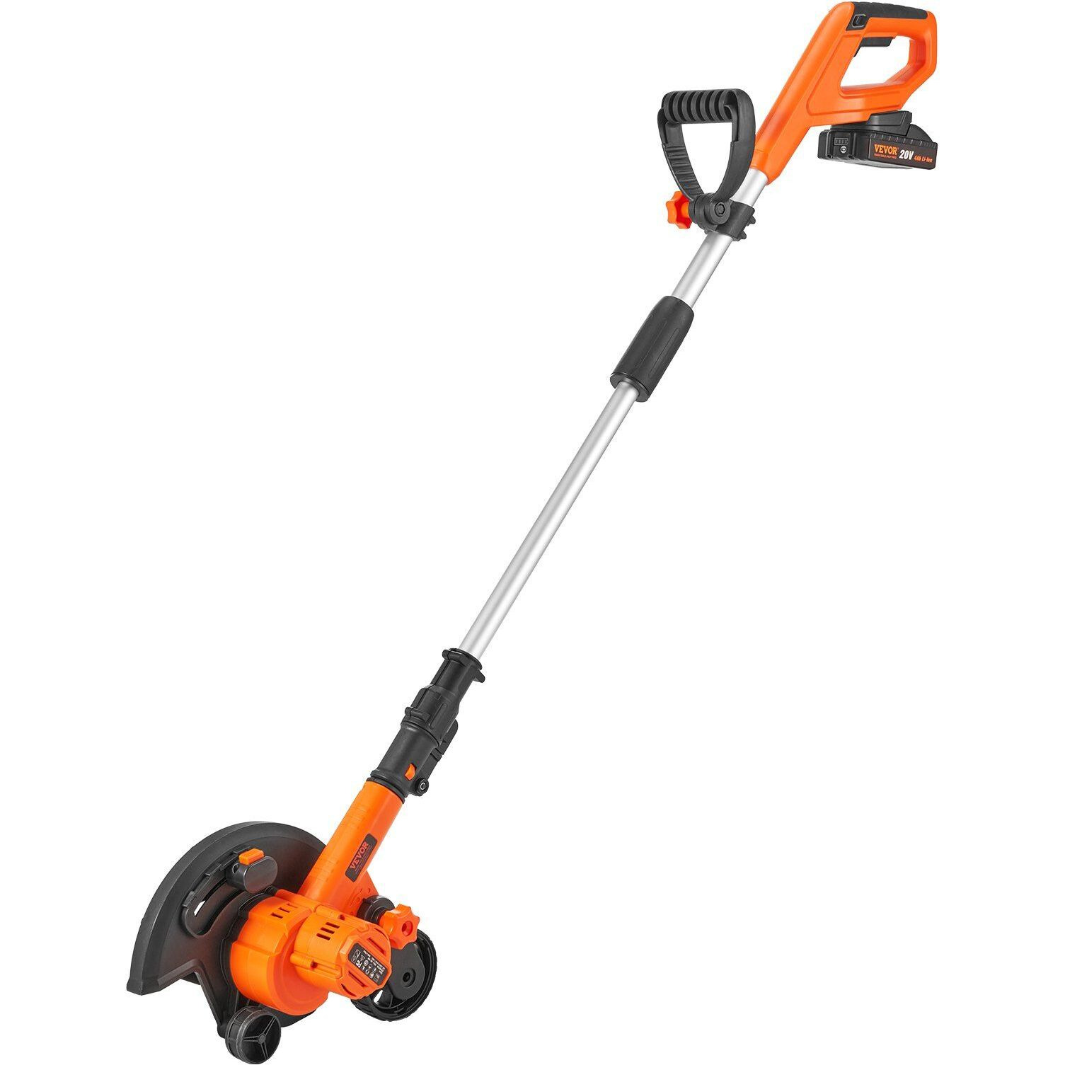 VEVOR Lawn Edger, 20 V Battery Powered Cordless Edger, 9-inch Blade Edger Lawn Tool with 3-Position Blade Depth, Battery and Charger Included, for Lawns, Driveways, Borders, and Sidewalk Edges