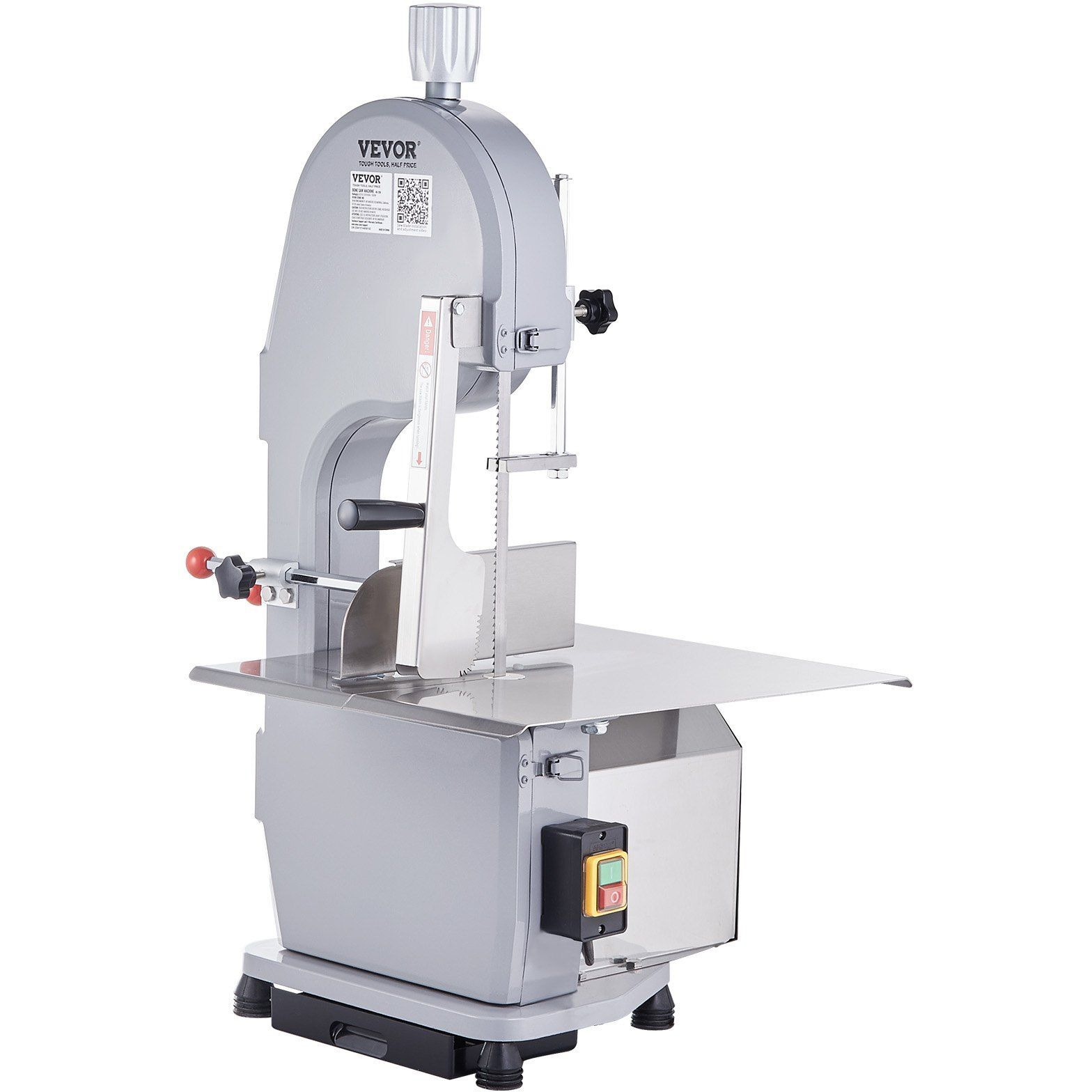 VEVOR Commercial Electric Meat Bandsaw, 1500W Stainless Steel Countertop Bone Sawing Machine, Workbeach 19.3" x 15", 0.16-7.9 Inch Cutting Thickness, Frozen Meat Cutter with 6 Blades for Rib Pork Beef