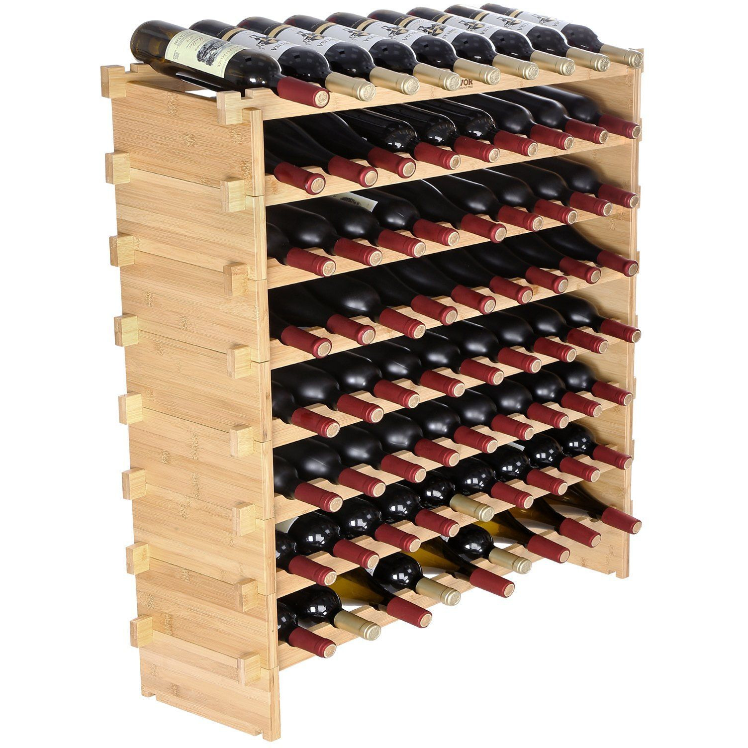 VEVOR 72 Bottle Stackable Modular Wine Rack Bamboo Wood Display Shelf 8-Tier