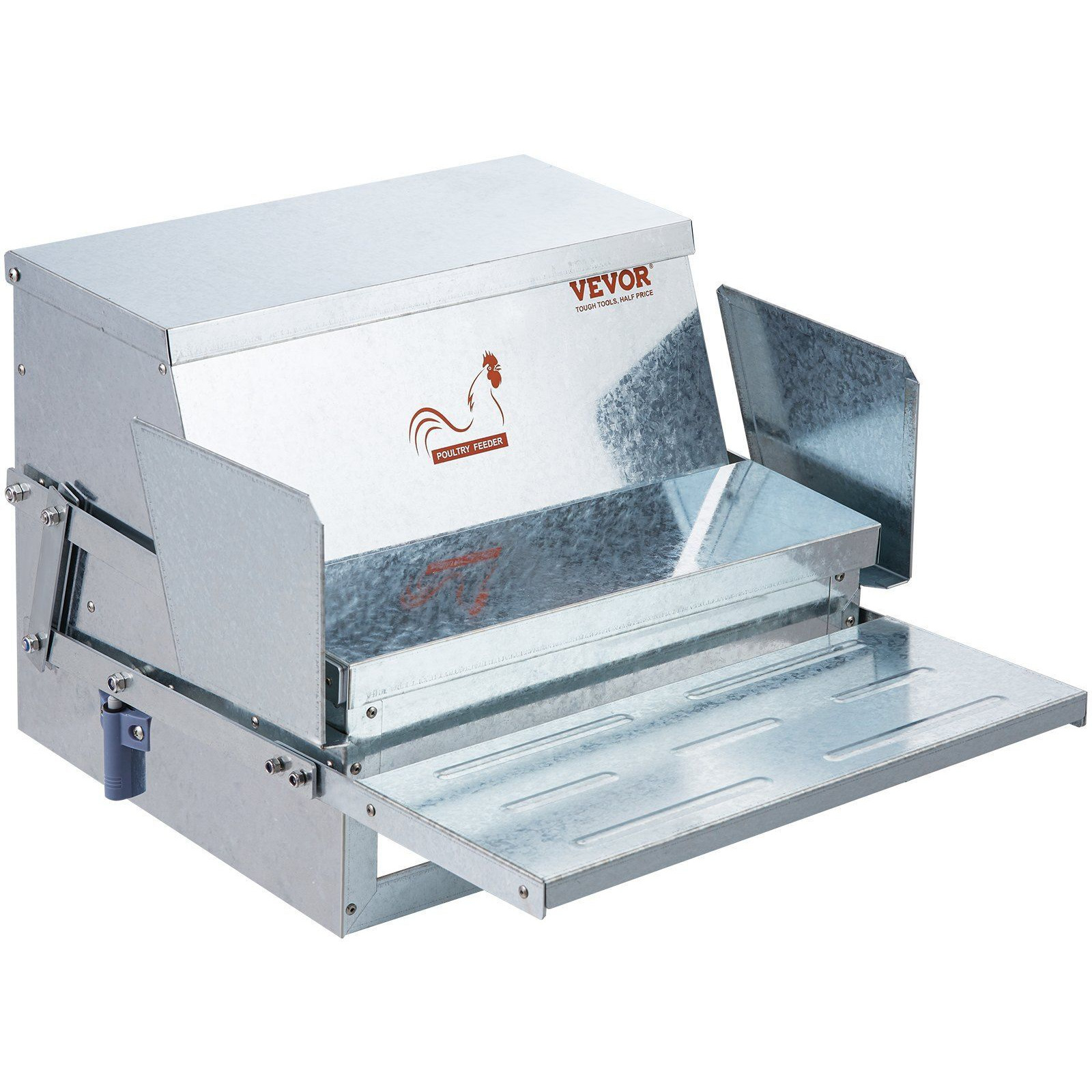 VEVOR Automatic Chicken Feeder, 25 lbs Capacity Feeds 10 Chickens up to 11 Days, Galvanized Steel Poultry Feeder