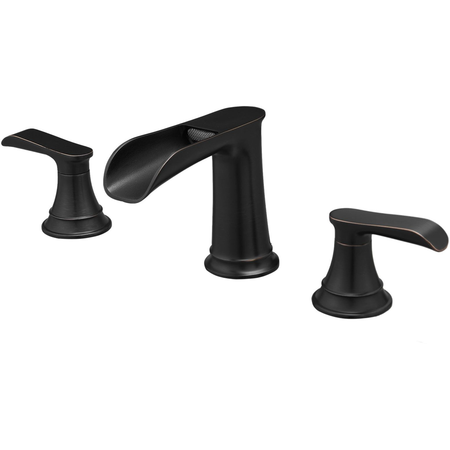 The new model is beautiful and practical Waterfall Bathroom Sink Faucet 3 Hole Dual Handle 8 Inch Bath Faucet with Plastic Perforated Drainer