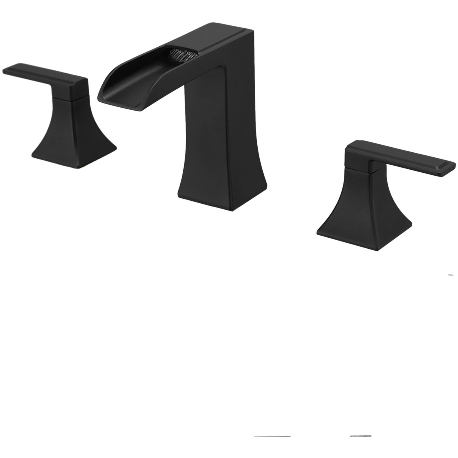 New Waterfall Bathroom Sink Faucet 3 Hole Dual Handle 8 Inch Bath Faucet with Plastic Perforated Drainer