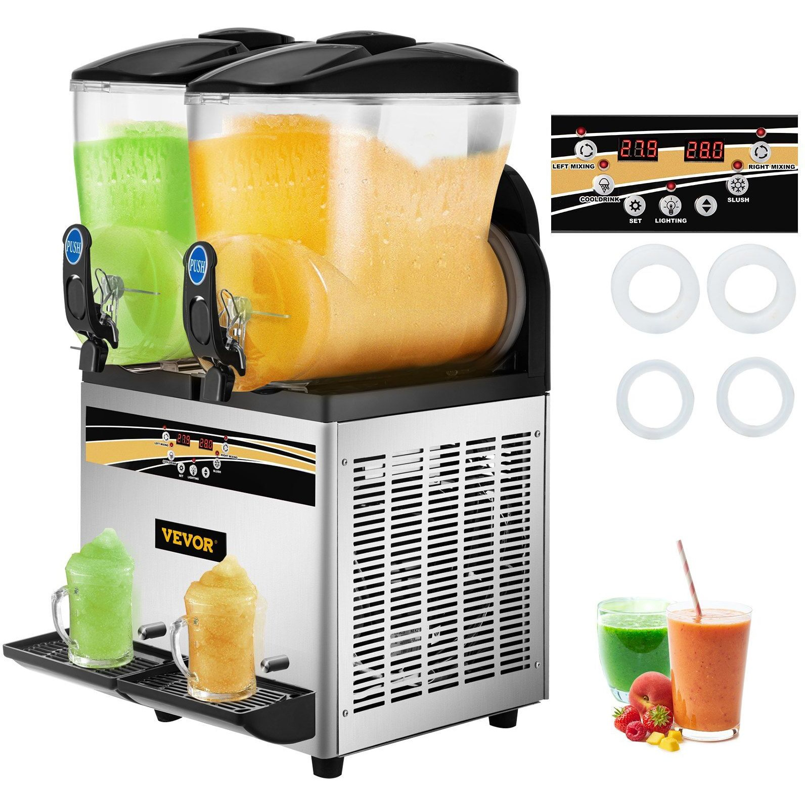 VEVOR Margarita Machine, 15Lx2 Tank Commercial Slushy Machine, Slushie Machine 1000W, Commercial Margarita Maker, Smoothie Frozen Drink Maker for Supermarkets Cafes Restaurants Bars Home Use