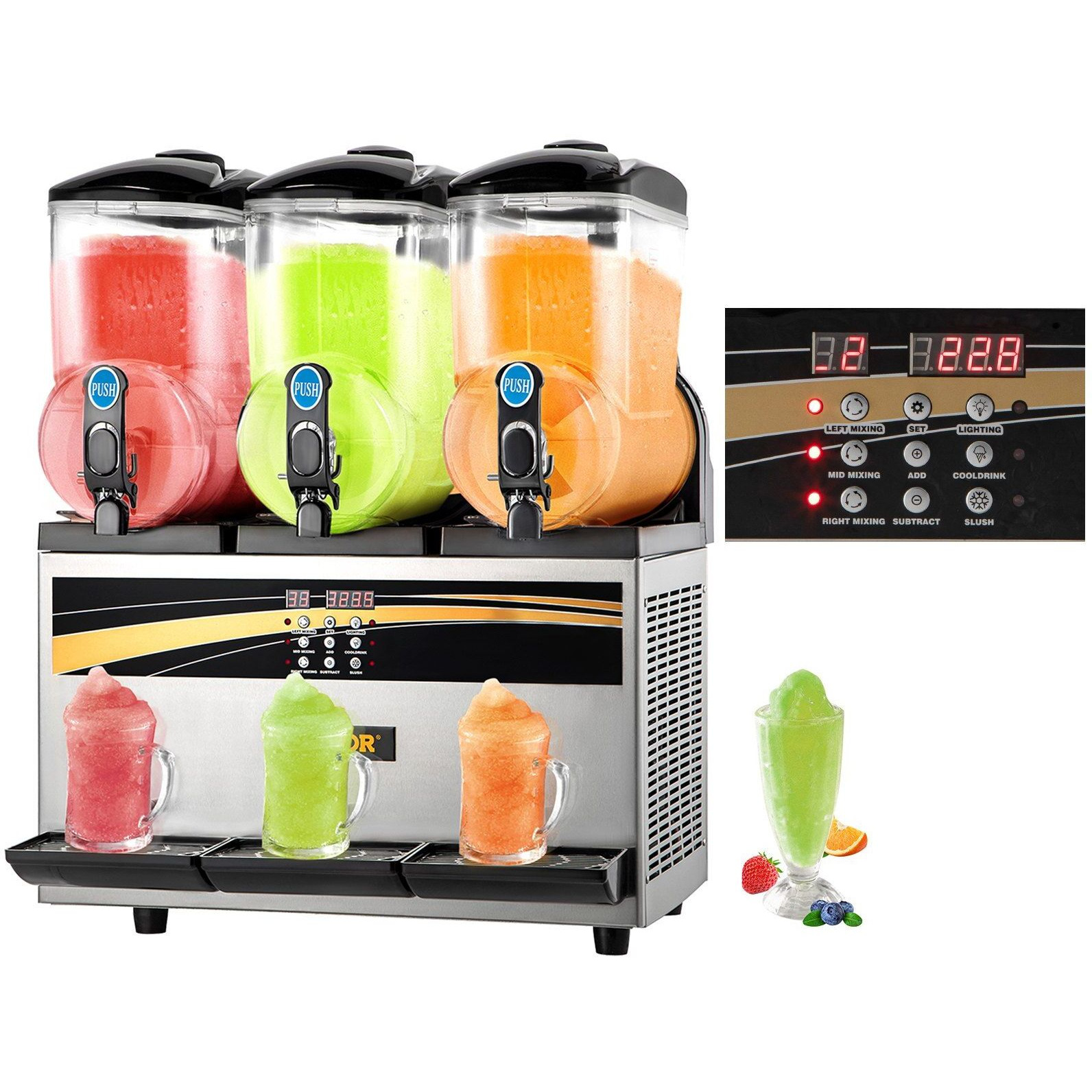VEVOR Commercial Slushy Machine, 3x15L Tank Commercial Margarita Maker, 1200W Stainless Steel Frozen Drink Machine, Temperature Adjustment 26.6F to 28.4F, Perfect for Restaurants Cafes Bars