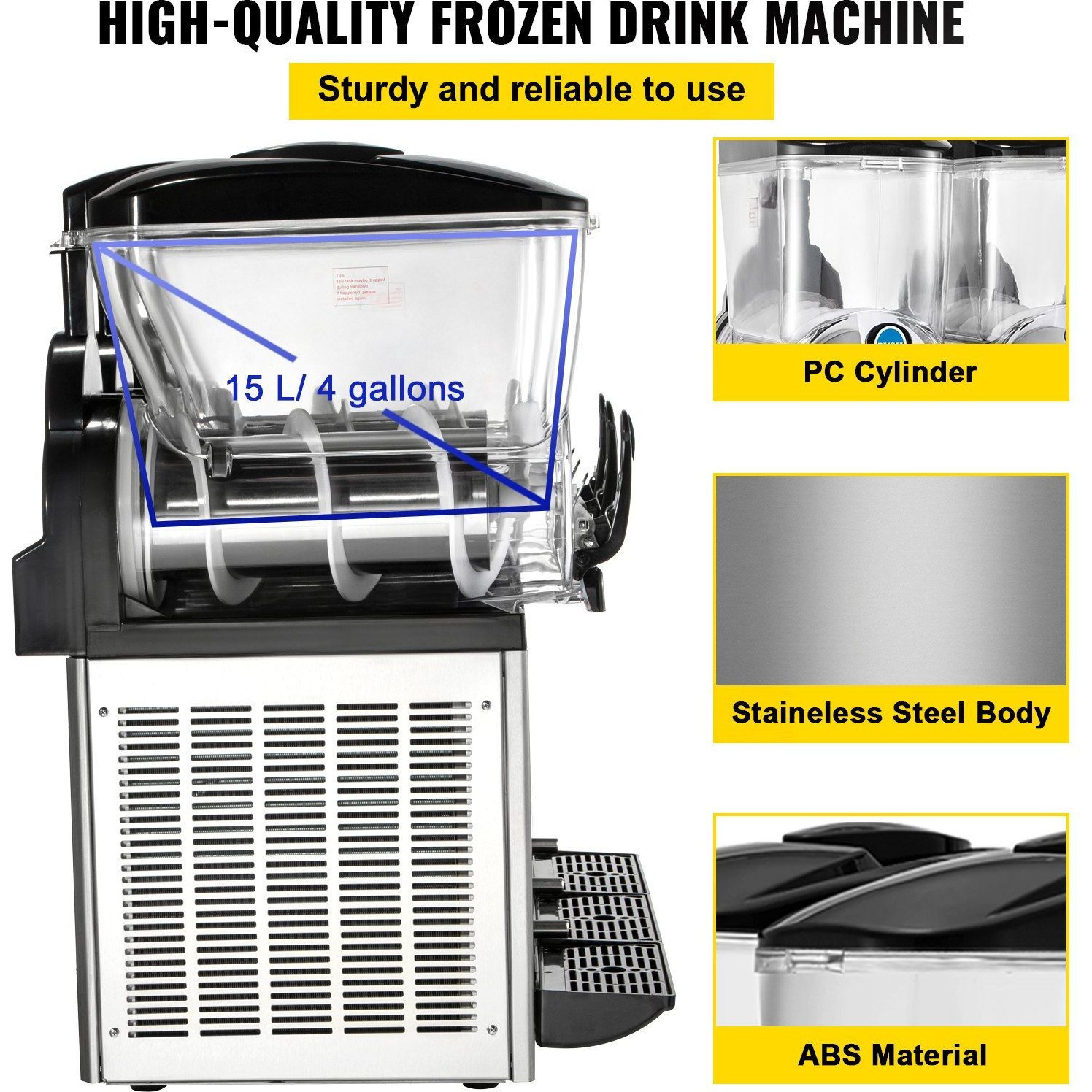 VEVOR Commercial Slushy Machine, 3x15L Tank Commercial Margarita Maker, 1200W Stainless Steel Frozen Drink Machine, Temperature Adjustment 26.6F to 28.4F, Perfect for Restaurants Cafes Bars