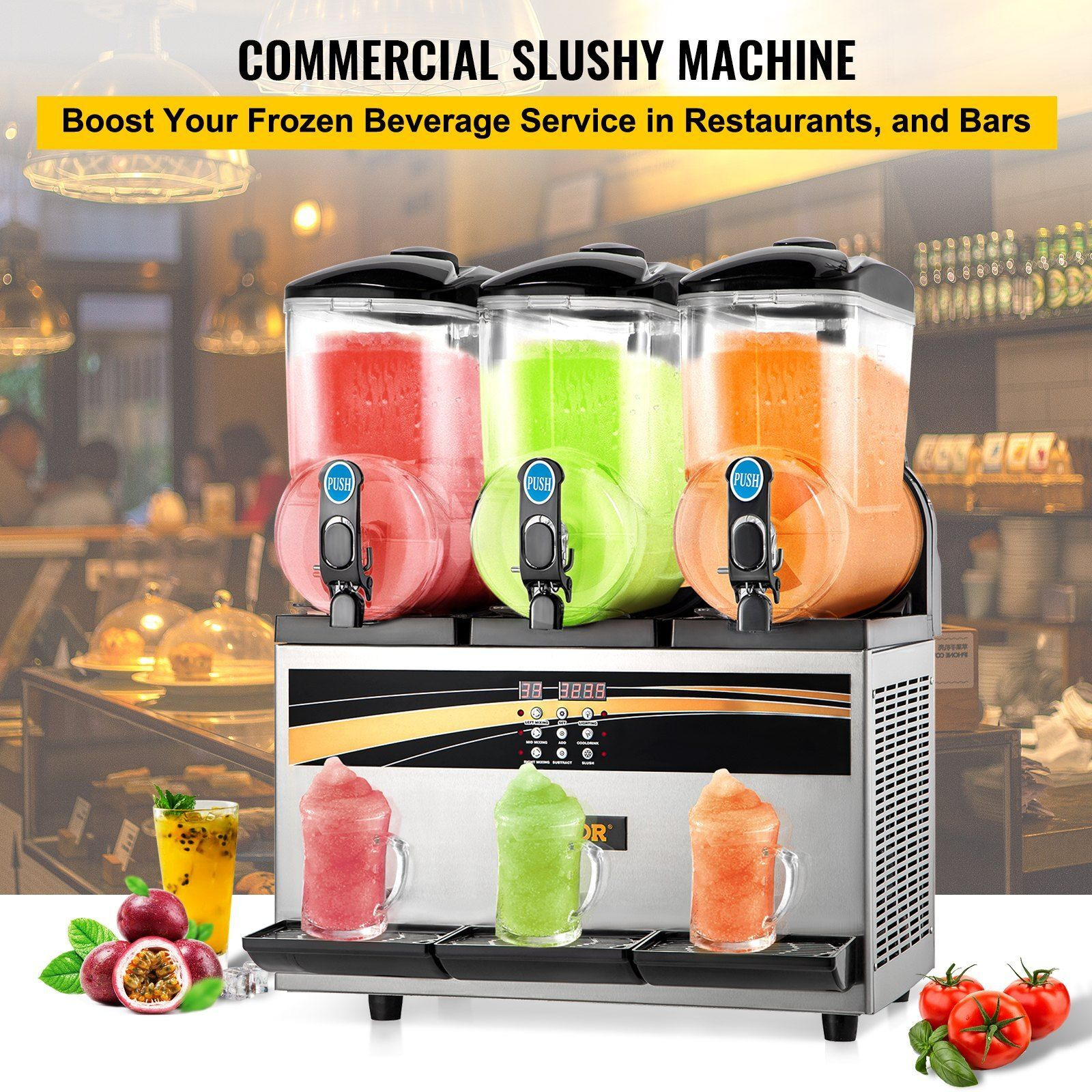 VEVOR Commercial Slushy Machine, 3x15L Tank Commercial Margarita Maker, 1200W Stainless Steel Frozen Drink Machine, Temperature Adjustment 26.6F to 28.4F, Perfect for Restaurants Cafes Bars