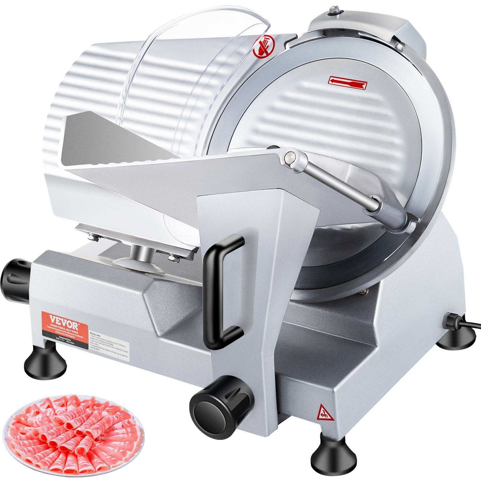 VEVOR Commercial Meat Slicer, 240W Electric Deli Food Slicer, 10 inch Carbon Steel Blade Electric Food Slicer, 350-400RPM Meat Slicer, 0 - 0.47 inch Adjustable Thickness for Commercial and Home Use