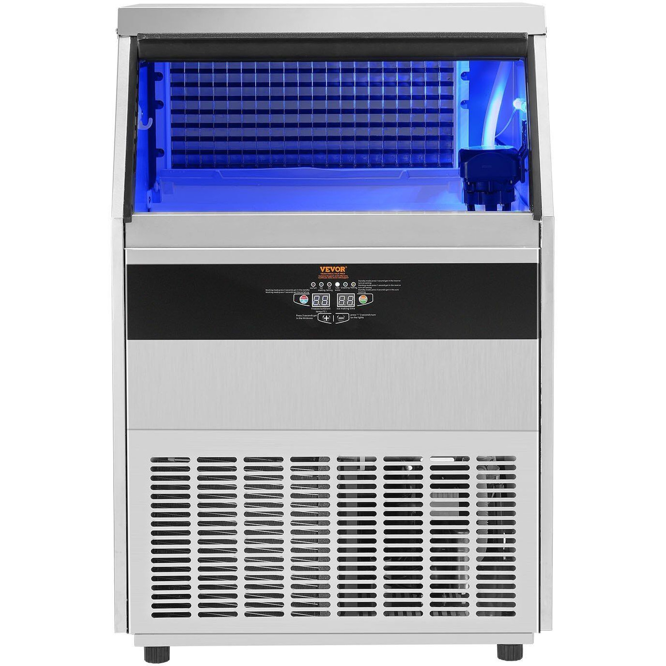 VEVOR Commercial Ice Maker, 450lbs/24H, Ice Maker Machine, 160 Ice Cubes in 12-15 Minutes, Freestanding Cabinet Ice Maker with 130lbs Storage Capacity LED Digital Display, for Bar Home Office Restaura