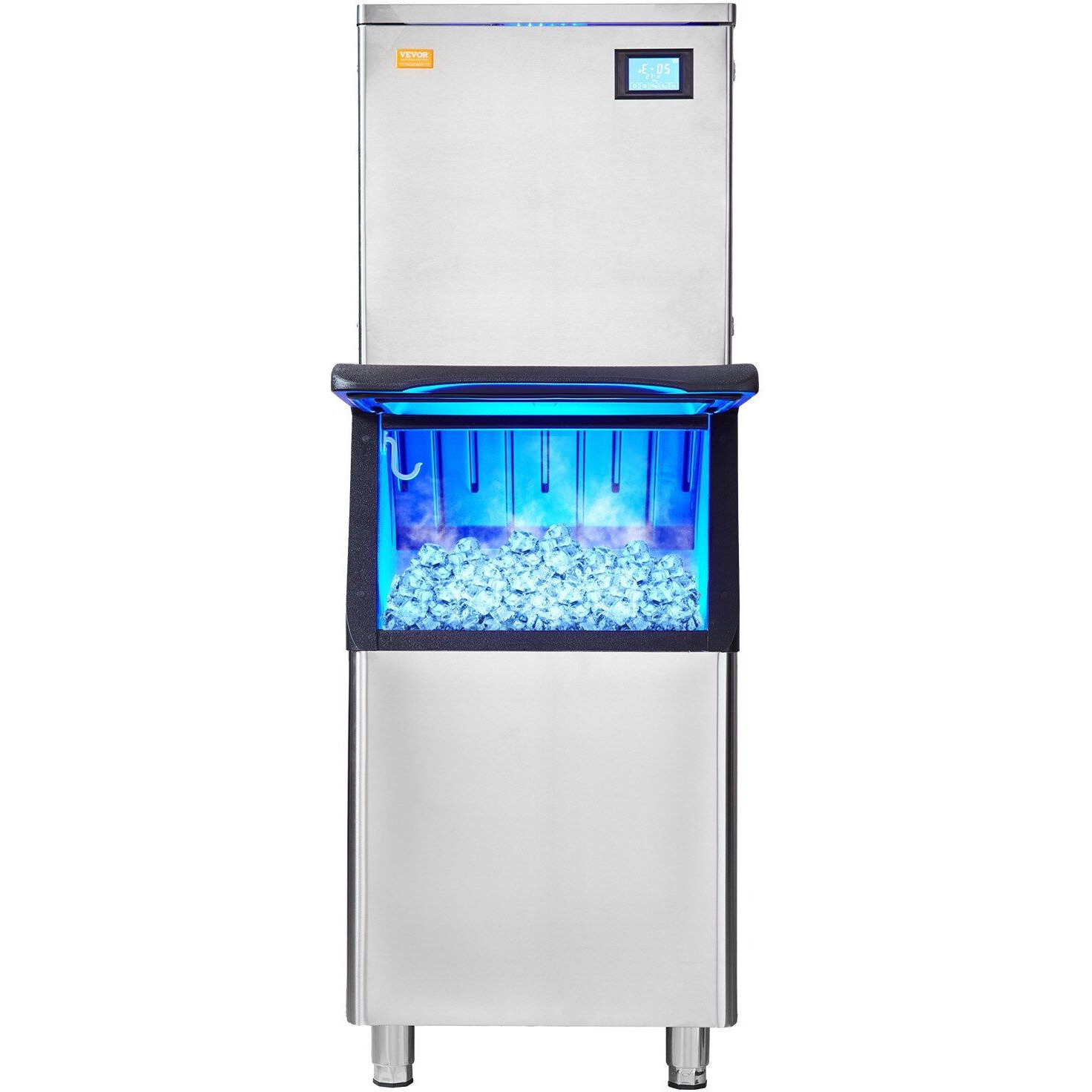 VEVOR Commercial Ice Maker, 450LBS/24H Ice Making Machine with 330.7LBS Large Storage Bin, 1000W Auto Self-Cleaning Ice Maker Machine with 3.5-inch LED Panel for Bar Cafe Restaurant Business