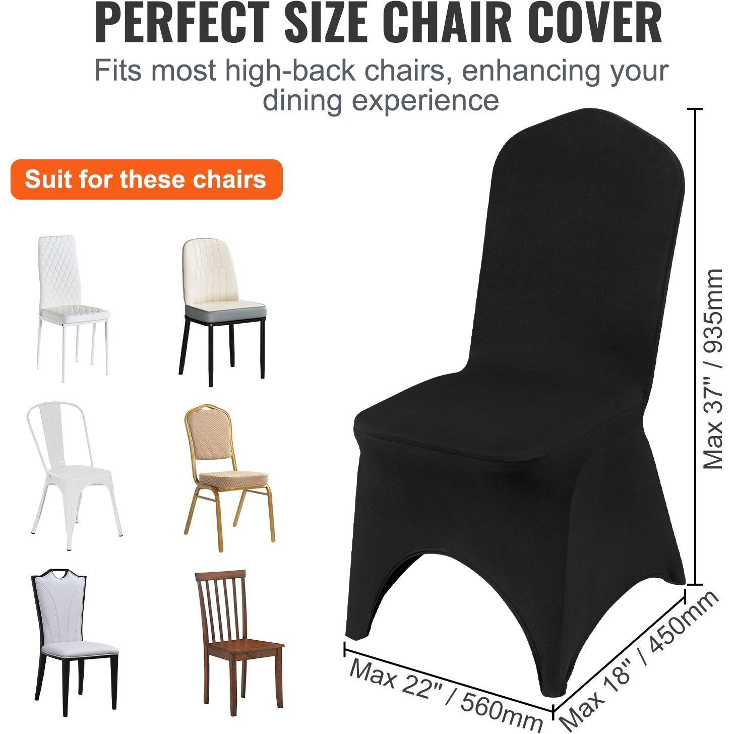 VEVOR 50 Pcs Black Chair Covers Polyester Spandex Stretch Slipcovers for Wedding Party Dining Banquet Arched-Front Chair Covers