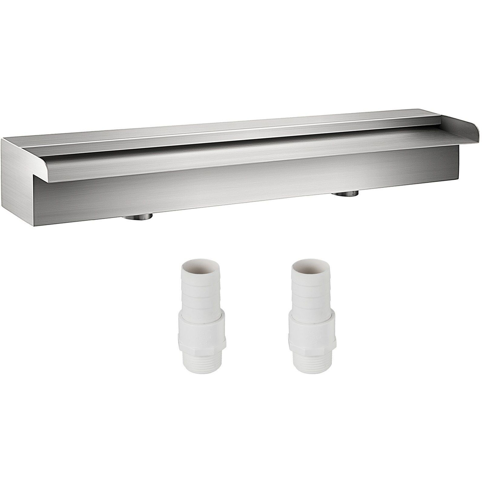 VEVOR Pool Fountain Stainless Steel Pool Waterfall 23.6" x 4.5" x 3.1"(W x D x H) Waterfall Spillway with Pipe Connector Rectangular Garden Outdoor, Silver
