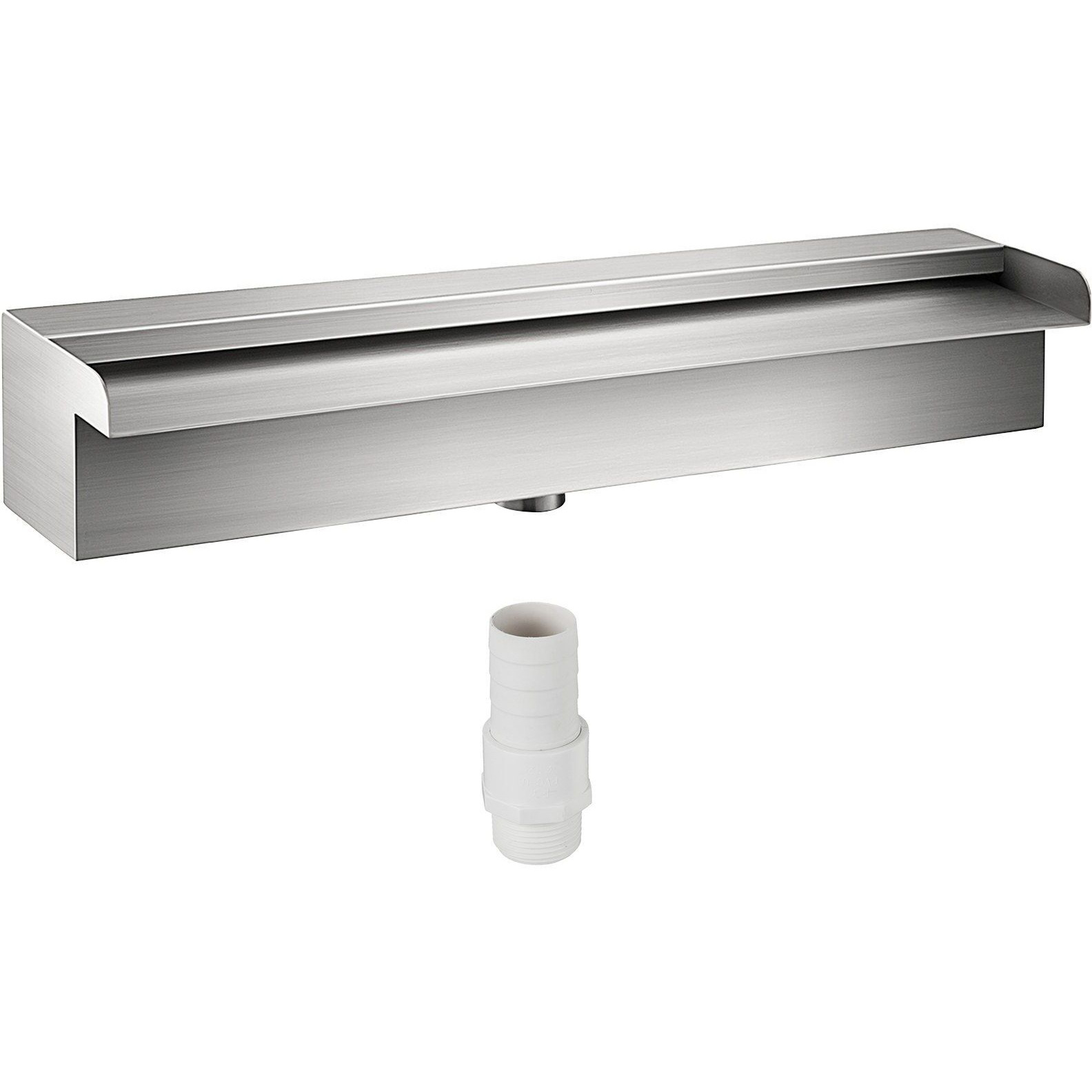 VEVOR Pool Fountain Stainless Steel Pool Waterfall Spillway with Pipe Connector Rectangular Garden Outdoor (17.7")