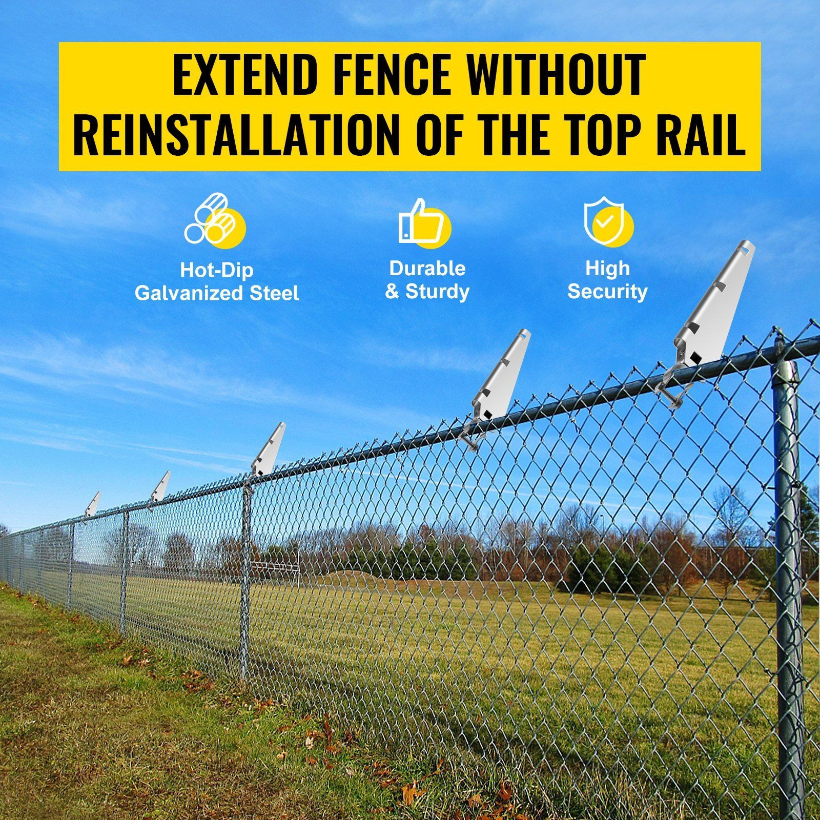 VEVOR Barbed Wire Arm Set of 10 Extend Arm Barbed Wire for 1-3/8" Top Rail Chain-Link Barbwire Arm Hot-Dip Galvanized Steel Cornered Barbwire Arm 45-Degree for Chain Link Fence Grapevine Trellises