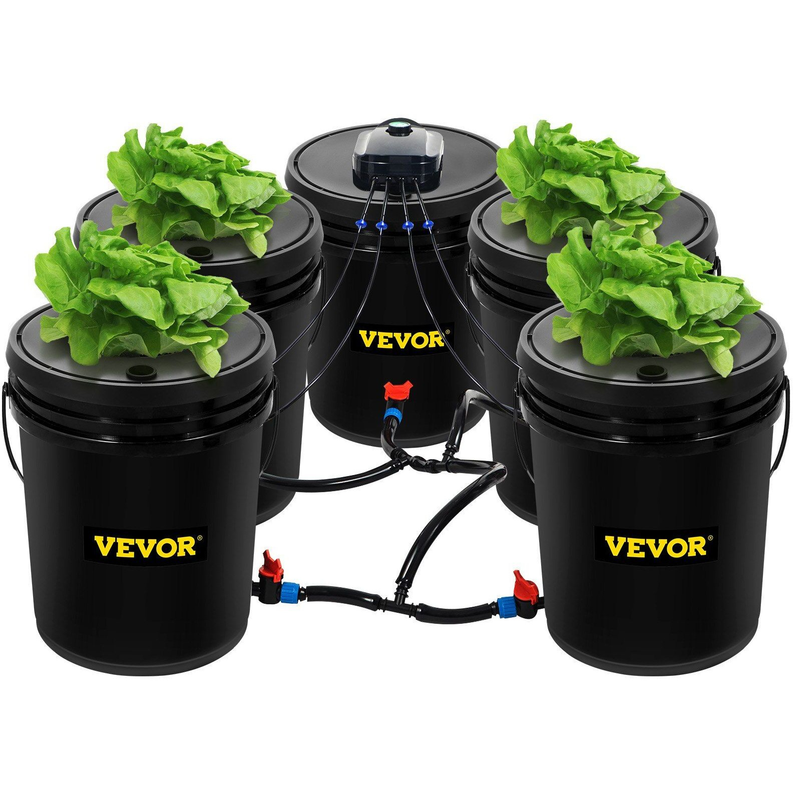 VEVOR Hydroponics Deep Water Culture DWC Hydroponic System 5 Gallon 5 Buckets