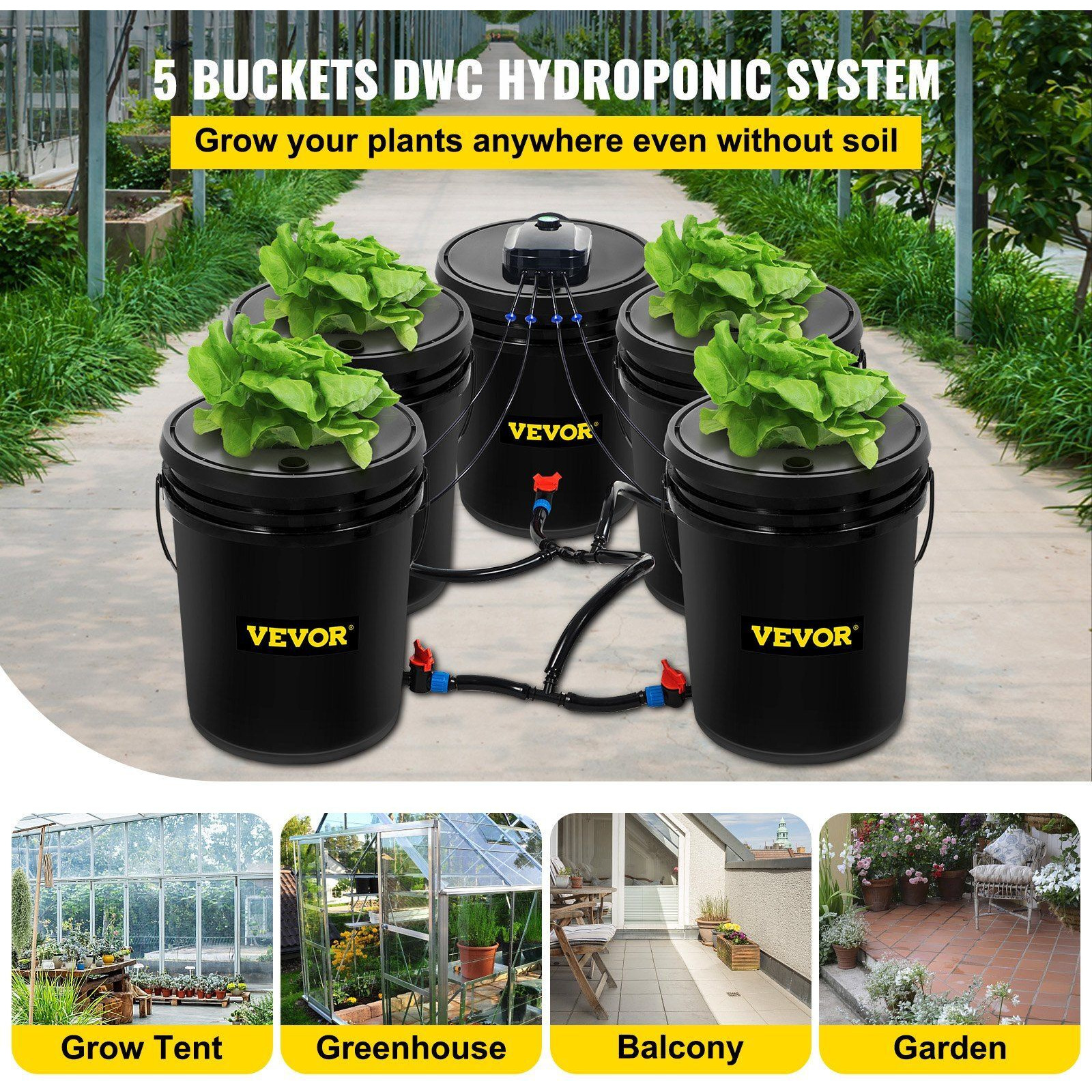 VEVOR Hydroponics Deep Water Culture DWC Hydroponic System 5 Gallon 5 Buckets