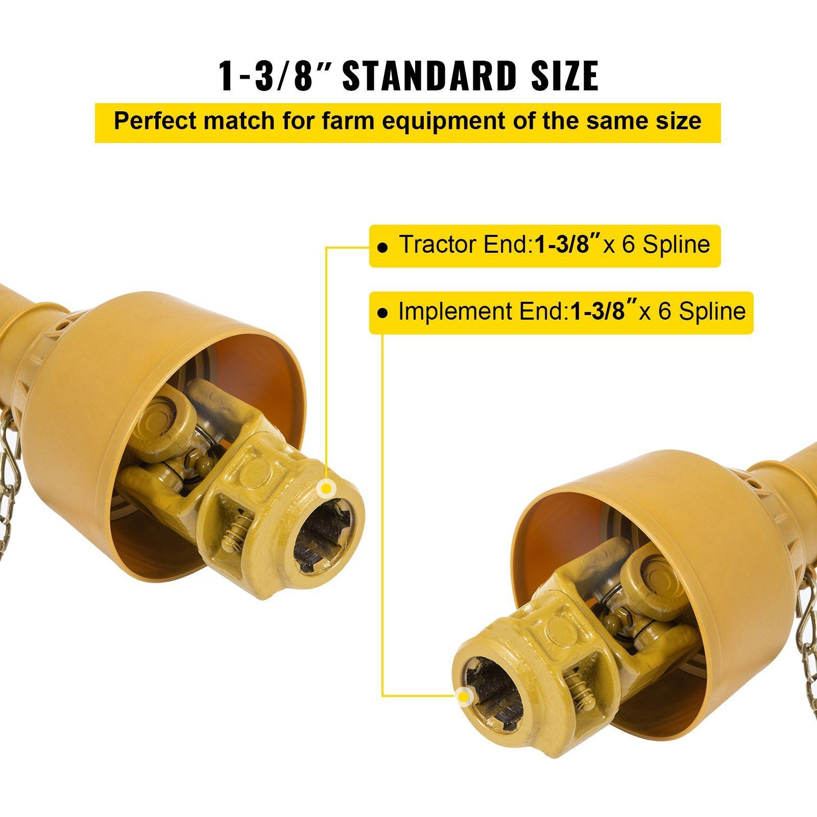 VEVOR PTO Shaft, 1-3/8' PTO Drive Shaft, 6 Spline Tractor and Implement Ends PTO Driveline Shaft, Series 4 Tractor PTO Shaft, 39'-55' Brush Hog PTO Shaft, PTO Shaft for Bush Hog/Finish Mower