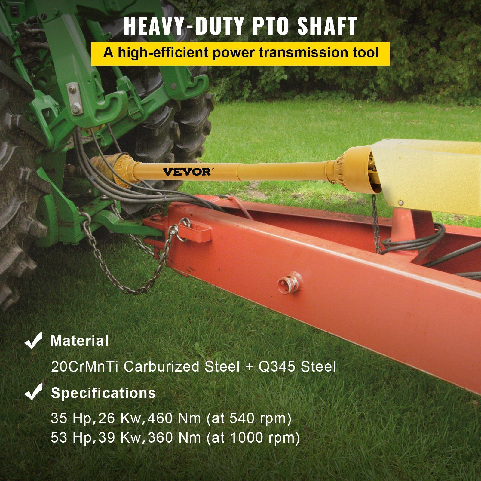 VEVOR PTO Shaft, 1-3/8' PTO Drive Shaft, 6 Spline Tractor and Implement Ends PTO Driveline Shaft, Series 4 Tractor PTO Shaft, 39'-55' Brush Hog PTO Shaft, PTO Shaft for Bush Hog/Finish Mower