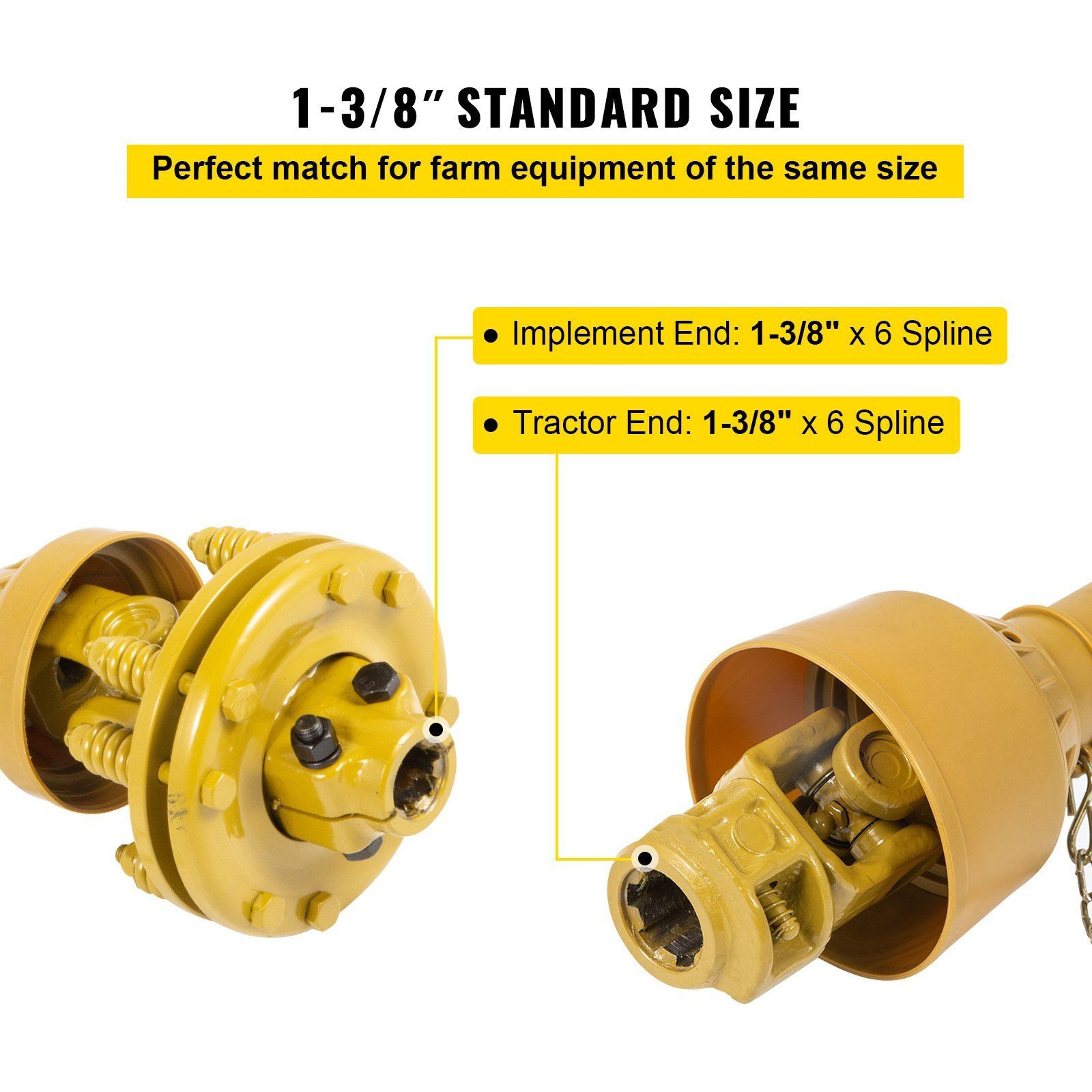 VEVOR PTO Shaft, 1-3/8" PTO Drive Shaft, 6 Spline Both Ends PTO Driveline Shaft, Series 4 Tractor PTO Shaft, 31.5"-41" Brush Hog PTO Shaft, Yellow PTO Shaft w/Slip Clutch for Bush Hog/Finish Mower