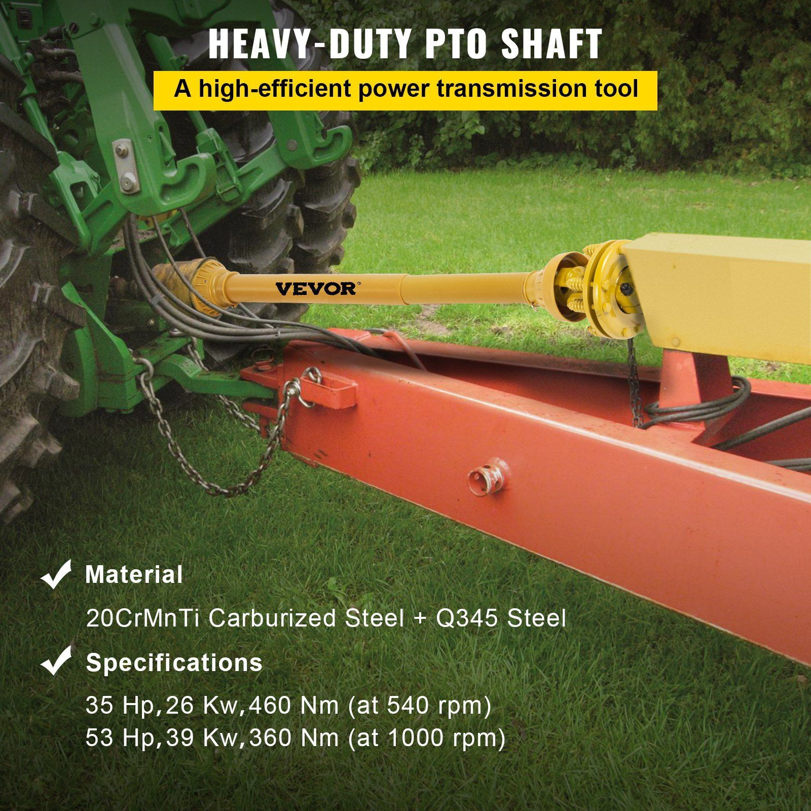 VEVOR PTO Shaft, 1-3/8" PTO Drive Shaft, 6 Spline Both Ends PTO Driveline Shaft, Series 4 Tractor PTO Shaft, 31.5"-41" Brush Hog PTO Shaft, Yellow PTO Shaft w/Slip Clutch for Bush Hog/Finish Mower