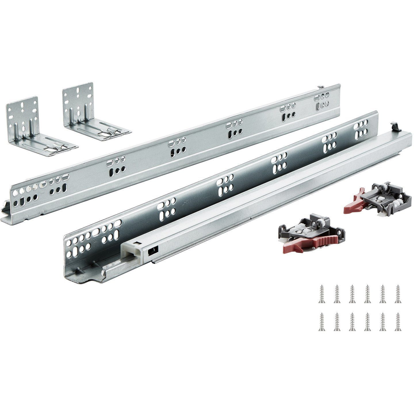 VEVOR 6 Pairs of 21 Inch Drawer Bottom Side Mount Rails, Heavy Duty Full Ball Bearing Extension Steel Track, Soft-Close Noiseless Guide Glides Cabinet Kitchen Runners with Locking Mechanism, 100 Lbs