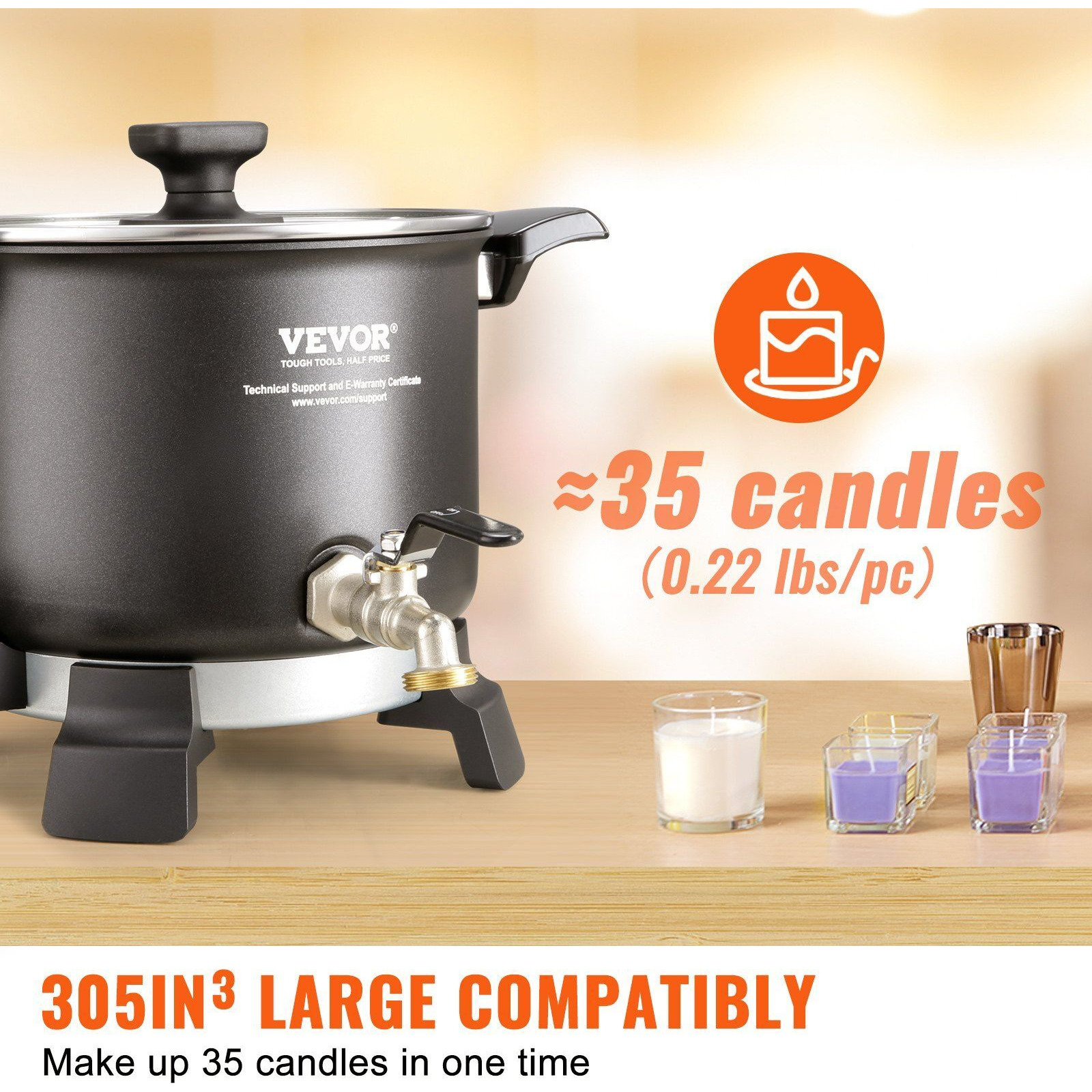 5 Liter Wax Melter for Candle Making, Large Electric Wax Melting Pot Easy Pour Spout, 4-level Temperature Control, Easy Clean for Candle Soap Cream Beauty Bulk Production Business or Home