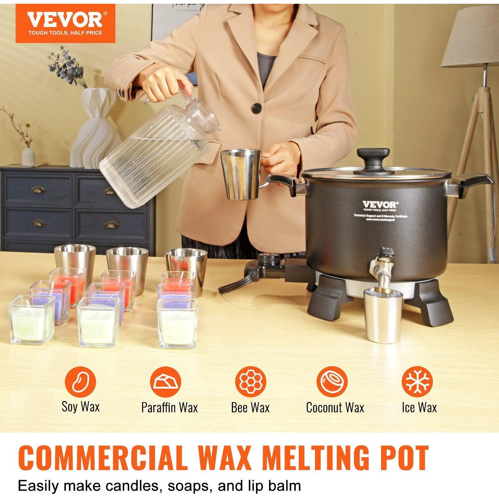 5 Liter Wax Melter for Candle Making, Large Electric Wax Melting Pot Easy Pour Spout, 4-level Temperature Control, Easy Clean for Candle Soap Cream Beauty Bulk Production Business or Home