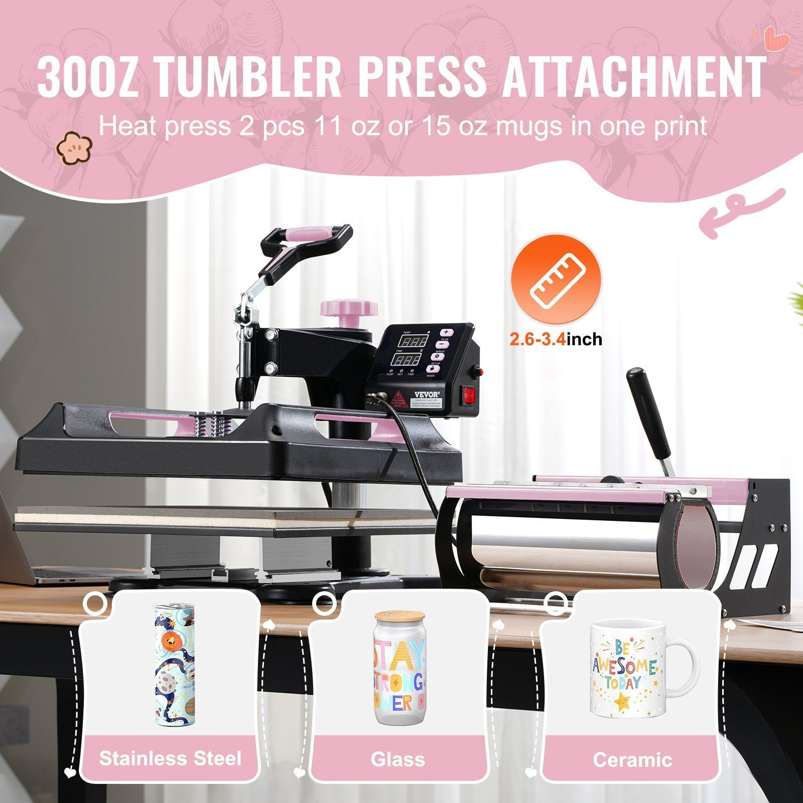 8 in 1 Heat Press Machine 15x15 in 30oz Tumbler Press T-Shirts Black