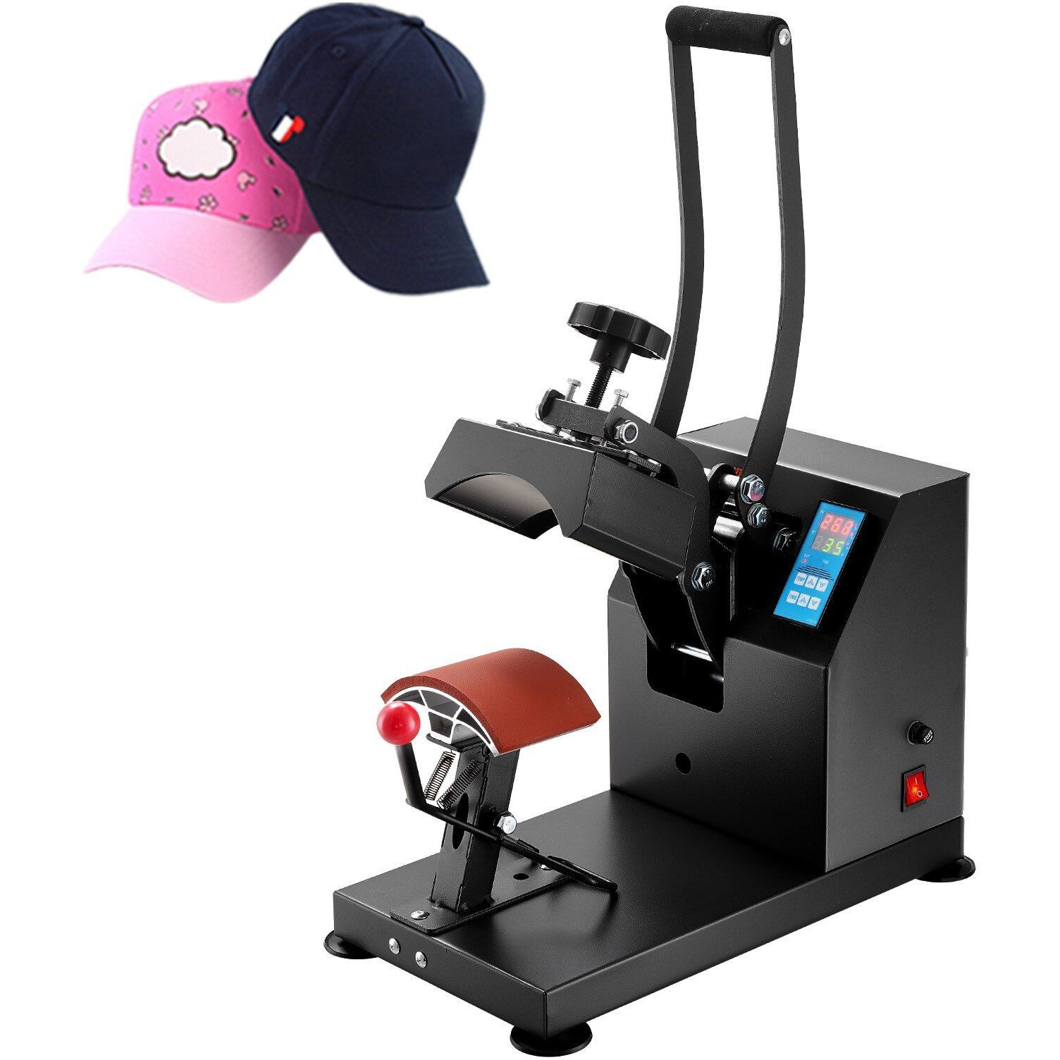 Heat Press 6x3.75Inch Curved Element Hat Press Clamshell Design Heat Press for Hats Rigid Steel Frame No Stick Digital LCD Timer and Temperature Control (6x3.75Inch Clamshell Design)