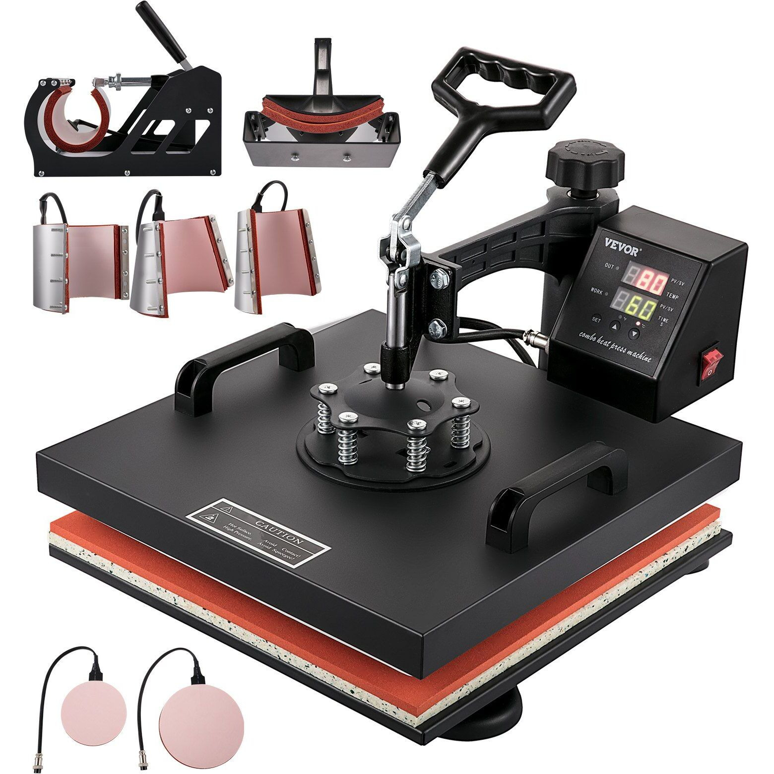 VEVOR Heat Press Machine 15x15Inch 8pcs 1050W Combo Digital Multifunctional Sublimation Heat Transfer Machine Dual LED Display for T Shirts Hat Mug Cap Plate Swing Away Design